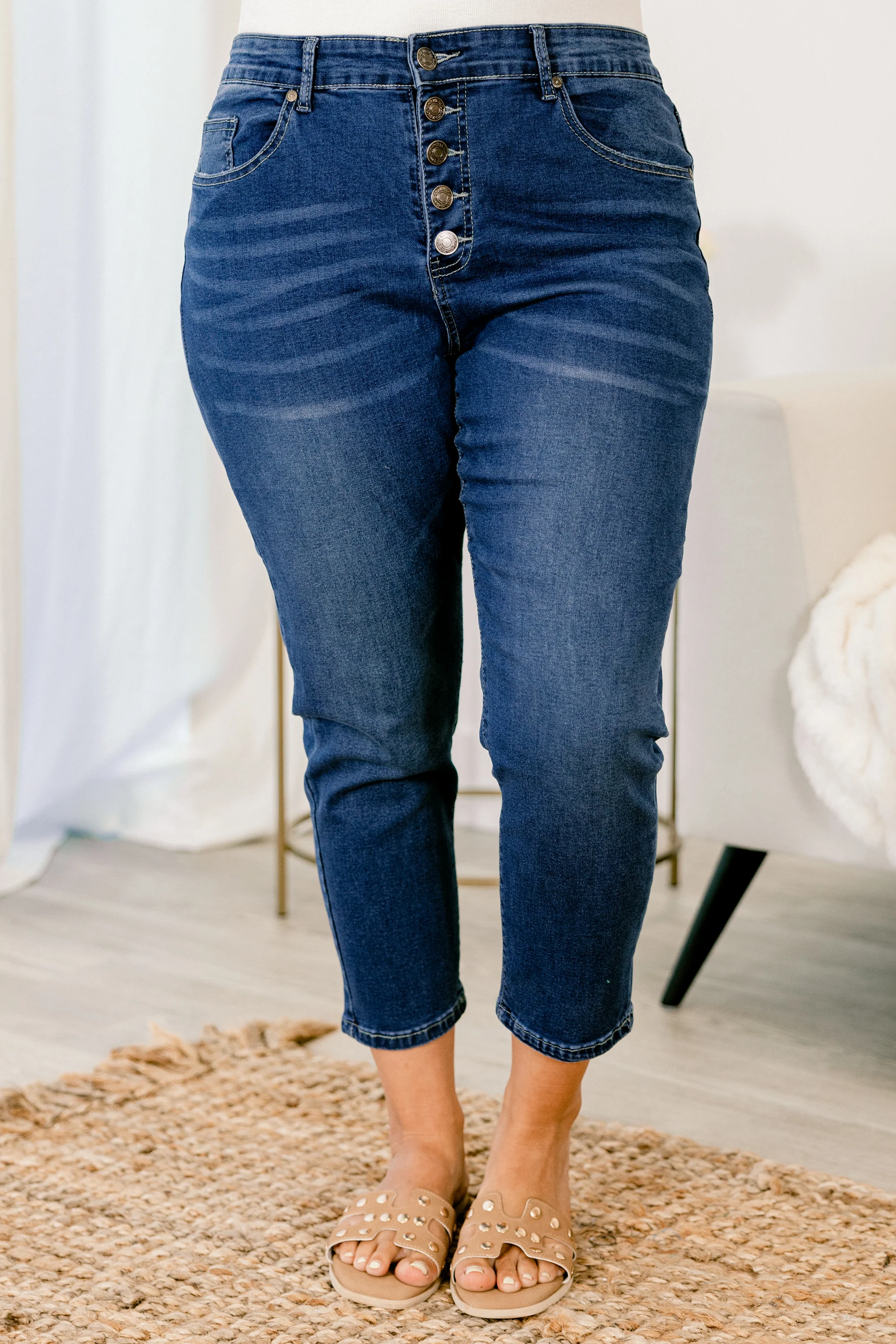 Wake Me Up In The Morning Capris, Medium Wash - Giverhouse