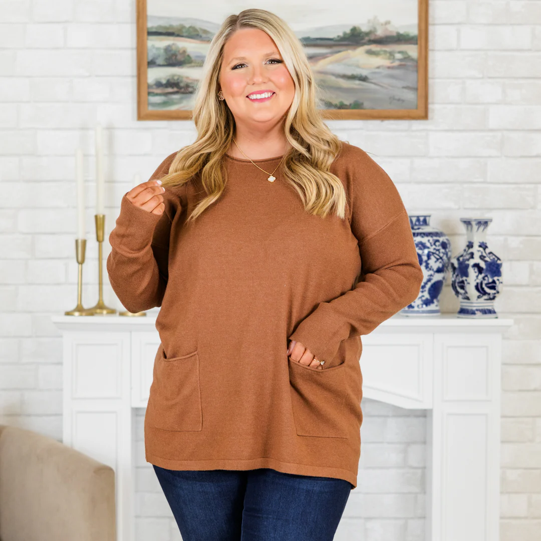 Fall into Fashion Sweater, Heather Deep Camel - Giverhouse