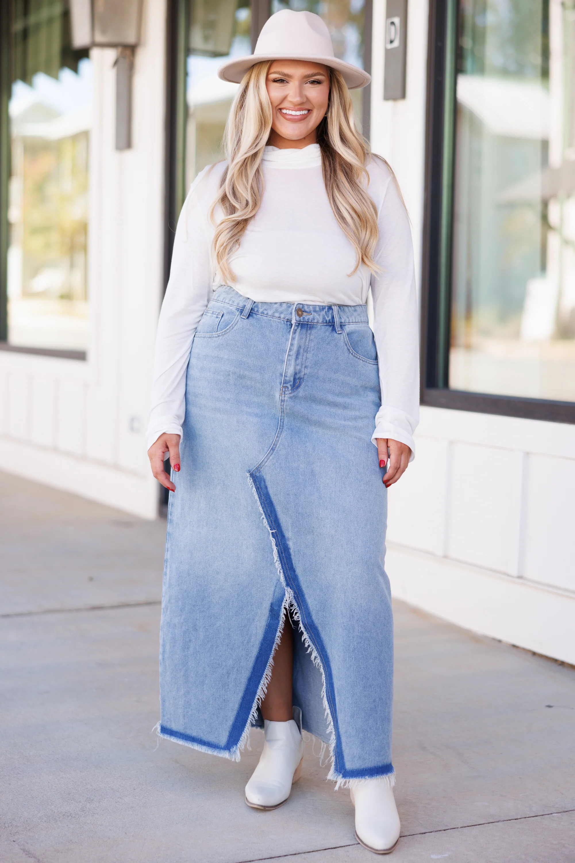 Making Strides Jean Skirt, Light Wash - Giverhouse