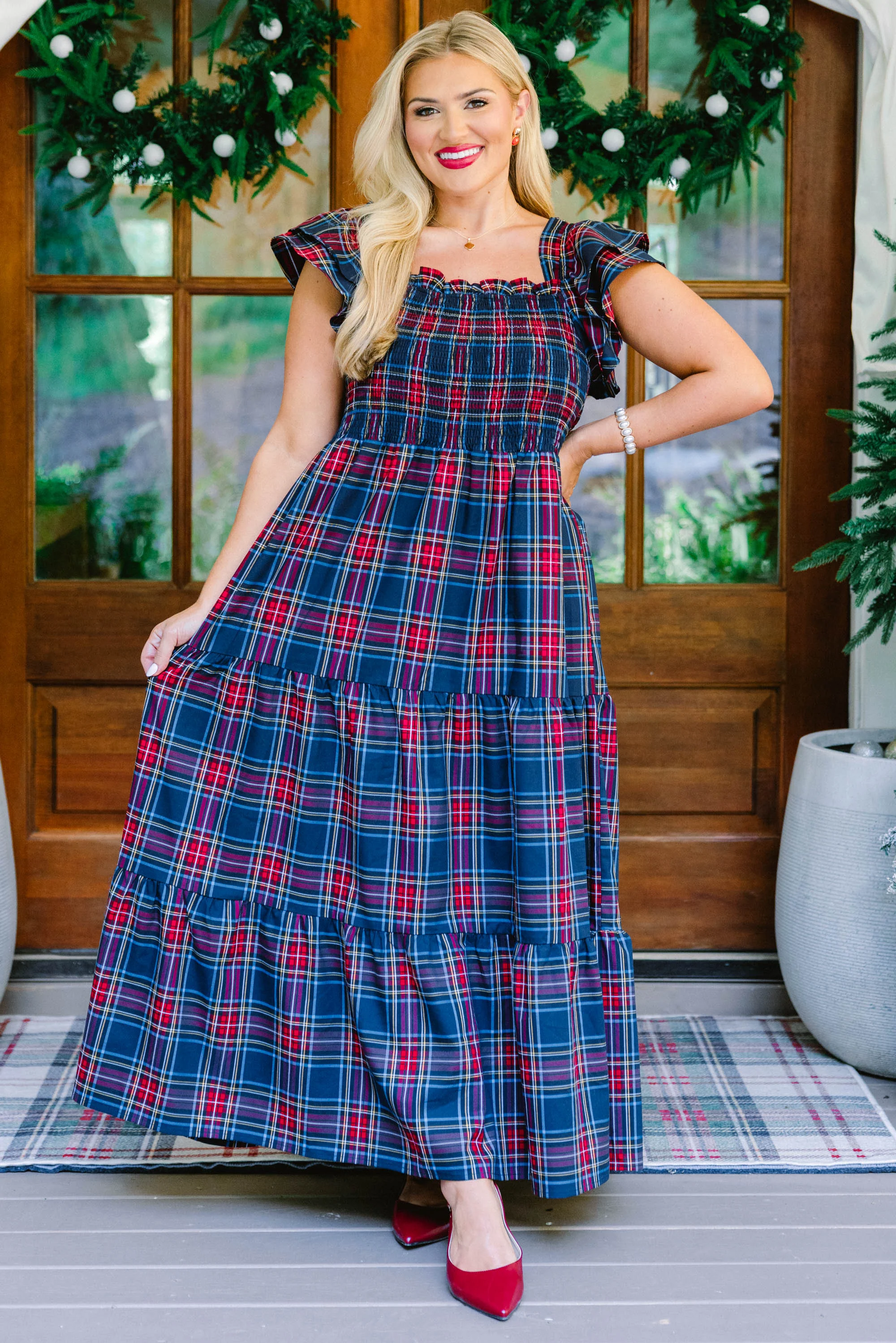 The Wildflower's Song Maxi Dress, Navy Tartan - Giverhouse