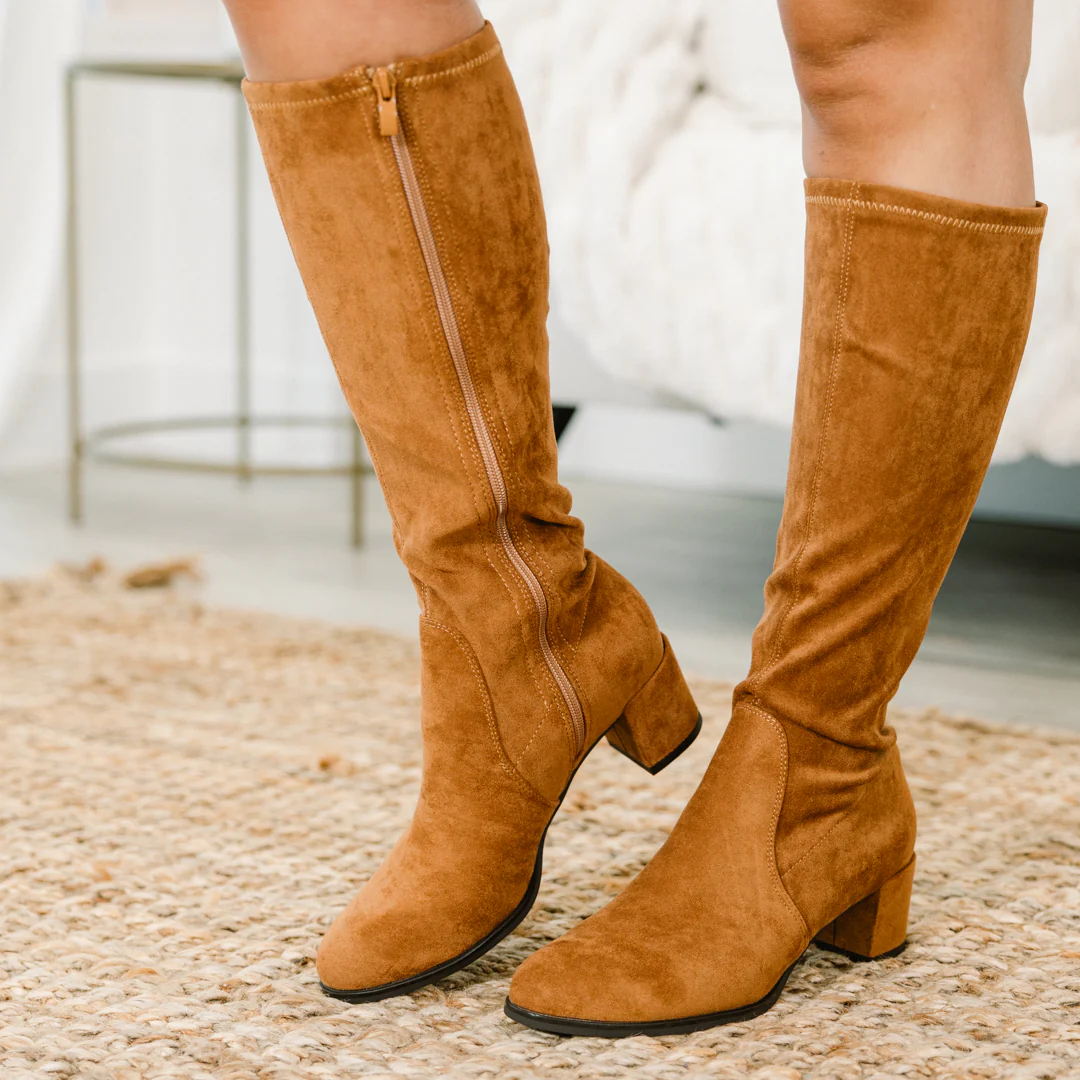 Run, Run, Runaway Wide Calf Boots, Camel - Giverhouse