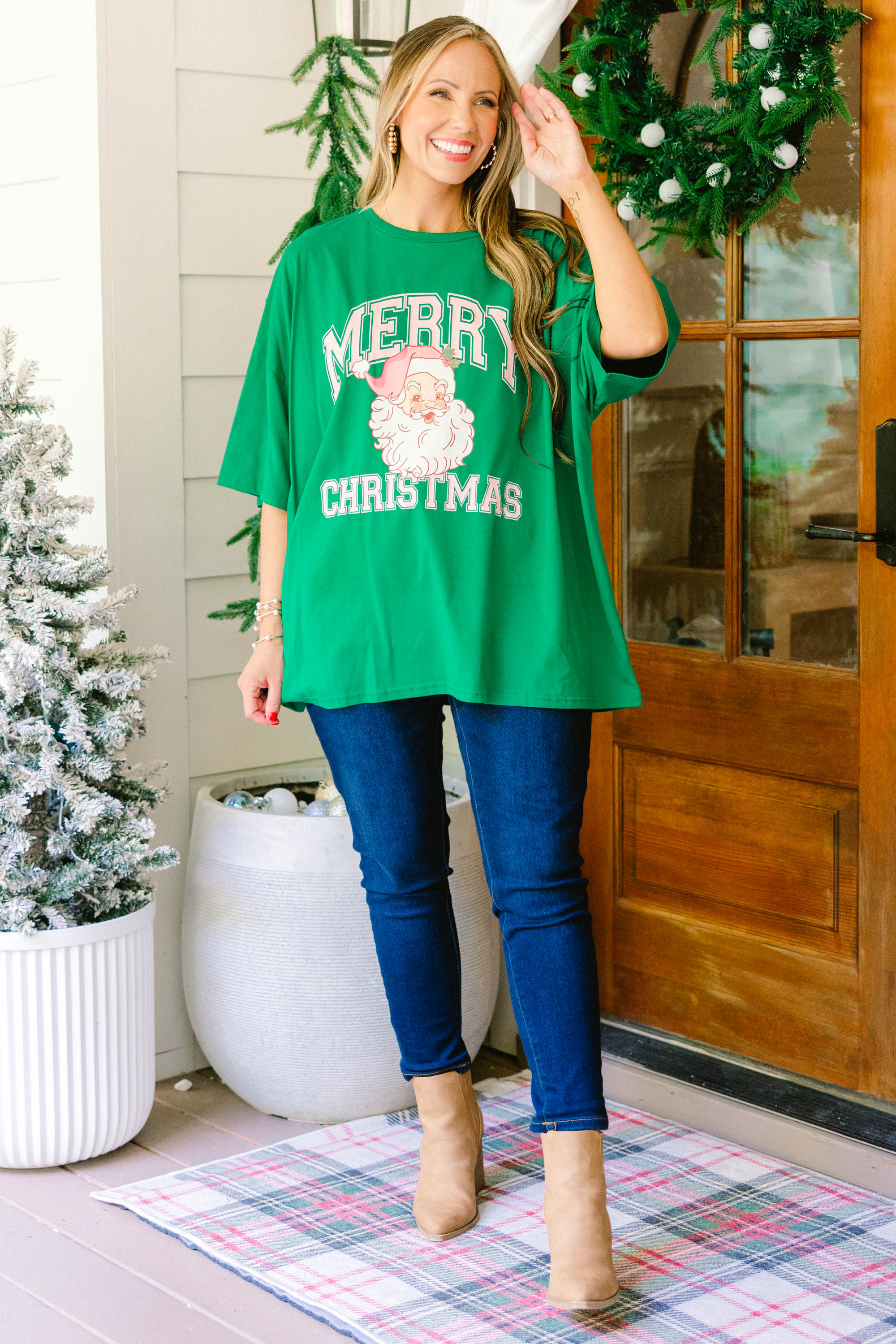 Merry Christmas Everyone Boyfriend Tee, Evergreen - Giverhouse