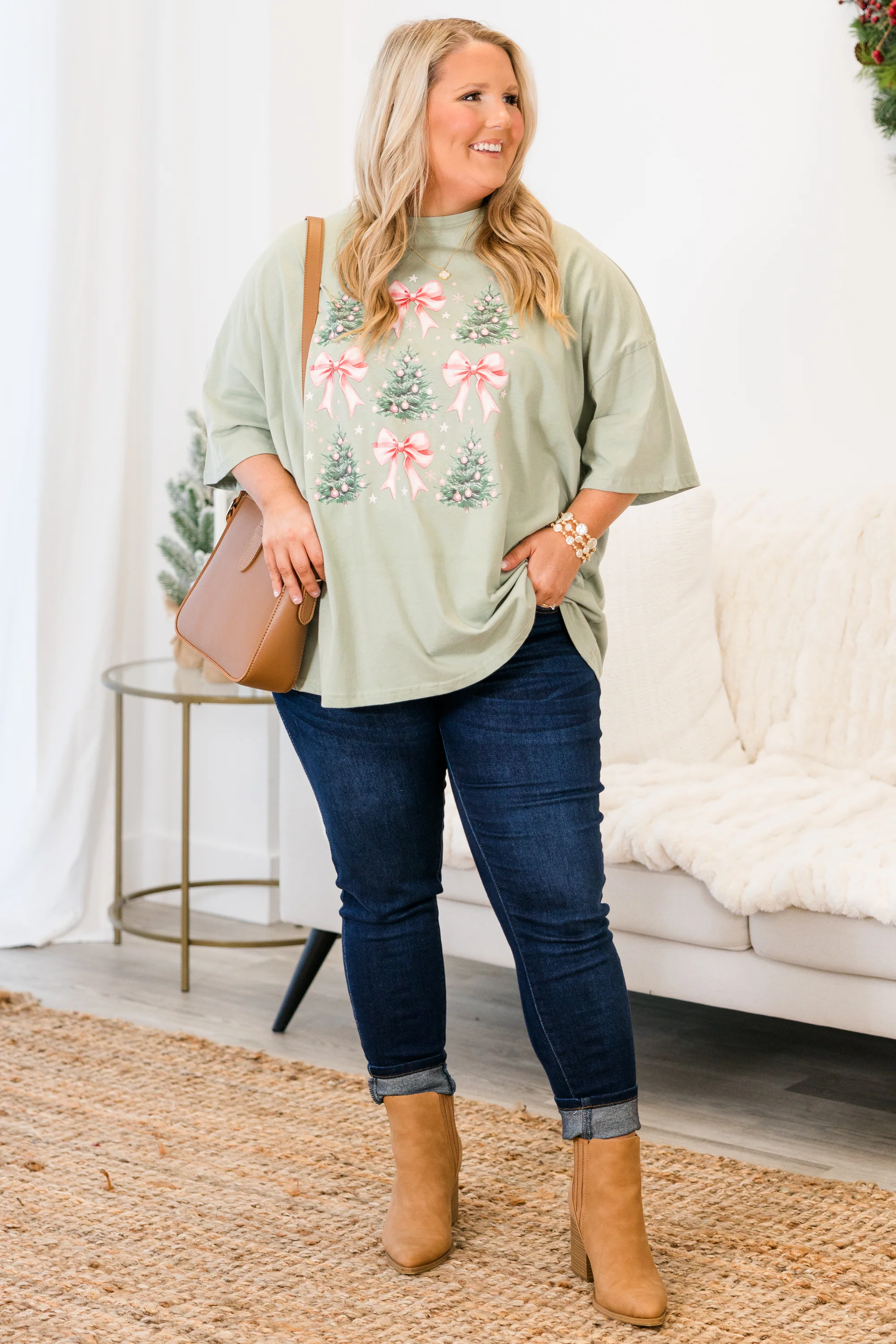A Little Bit Girly Boyfriend Tee, Light Sage - Giverhouse
