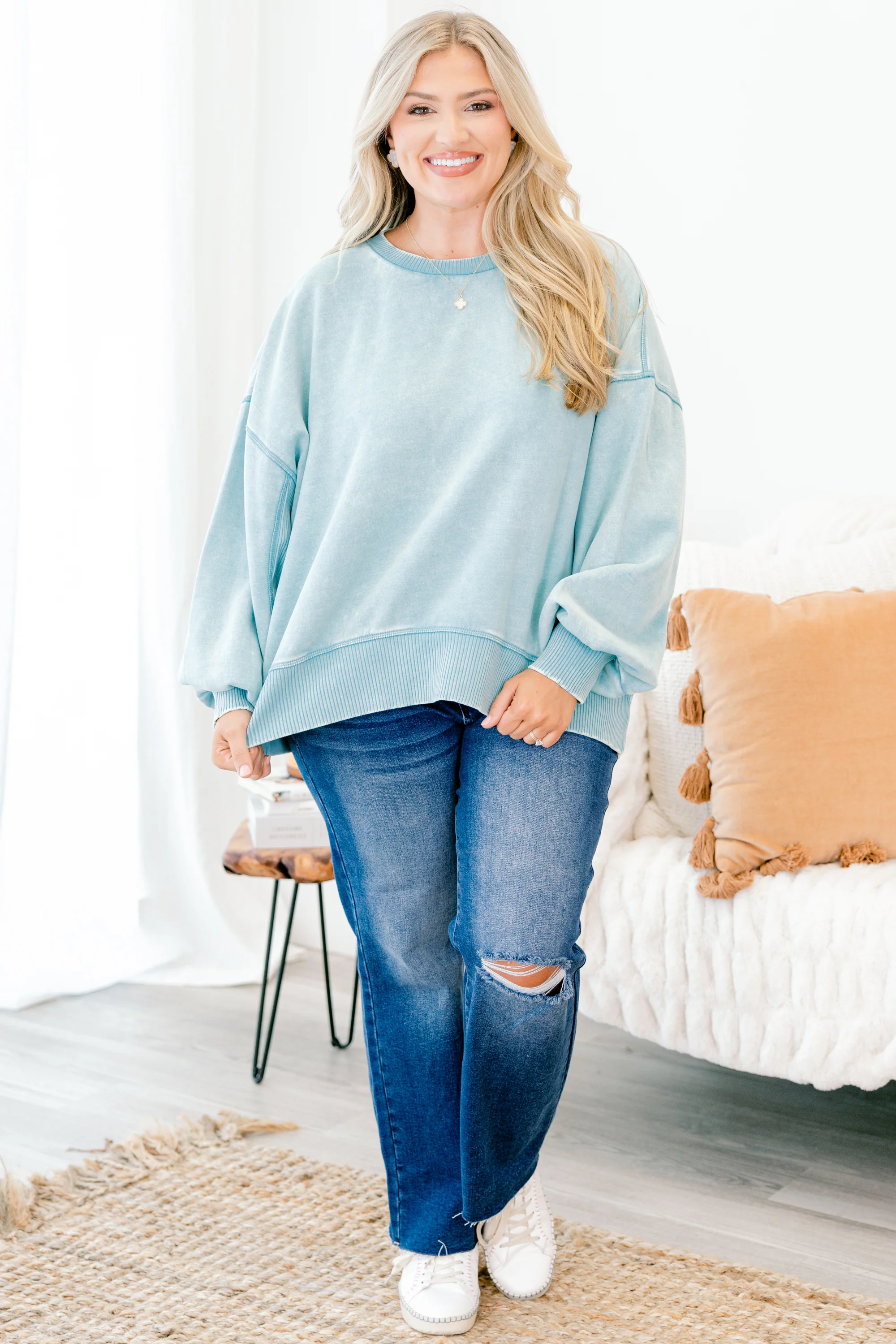 Only Getting Started Pullover, Dusty Teal - Giverhouse