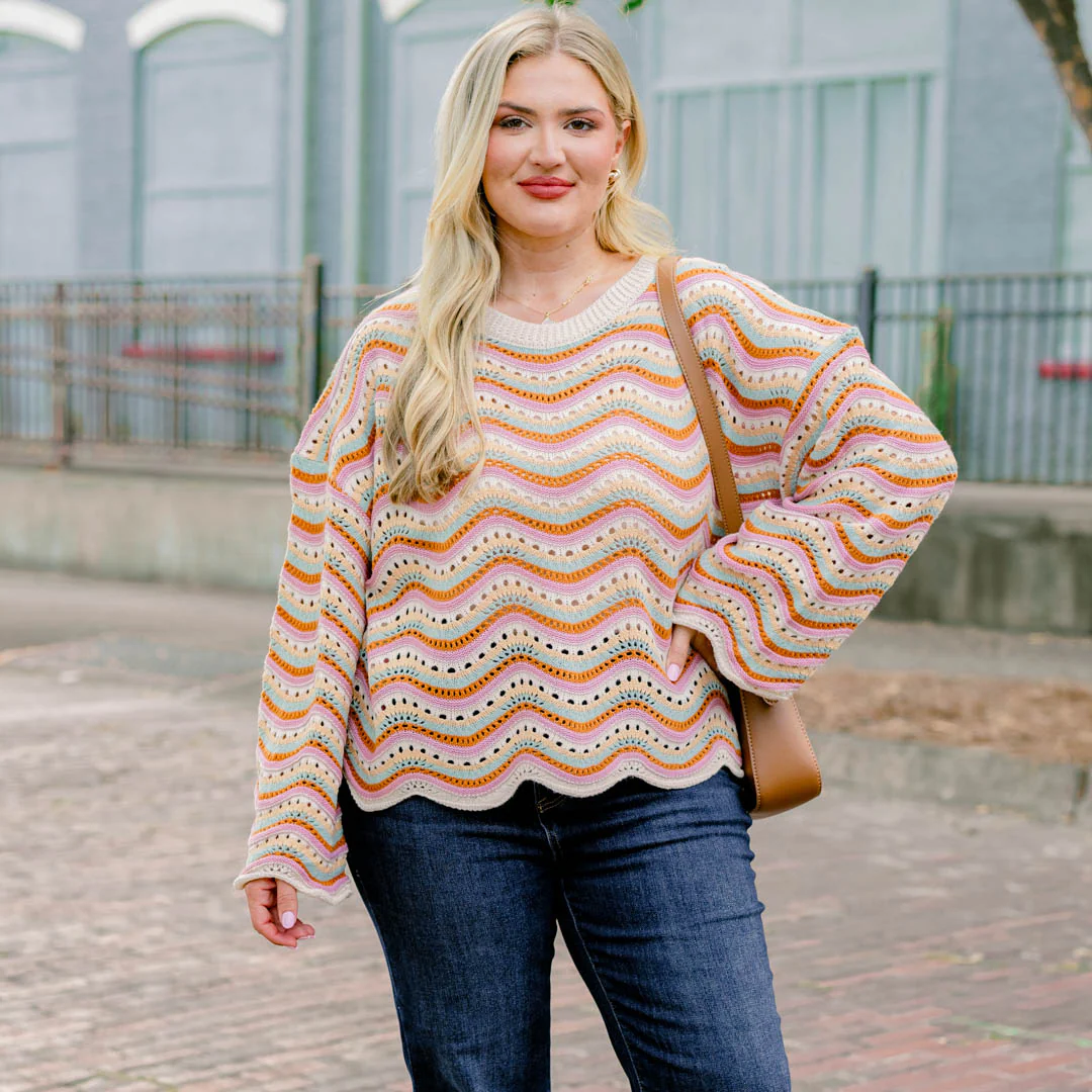 Wavy Comfort Sweater, Cream Multi - Giverhouse