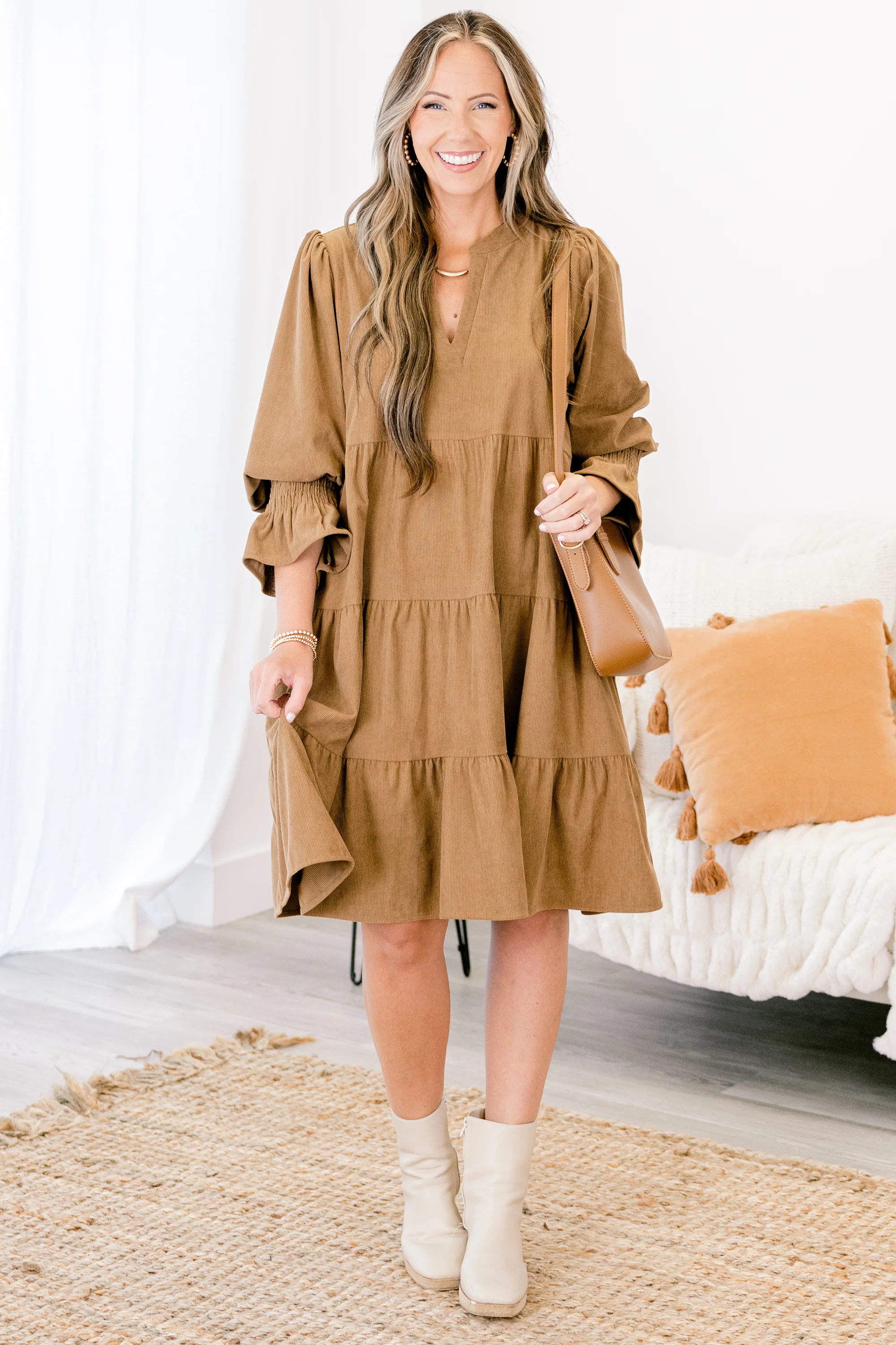 What You Know Dress, Brown Corduroy - Giverhouse