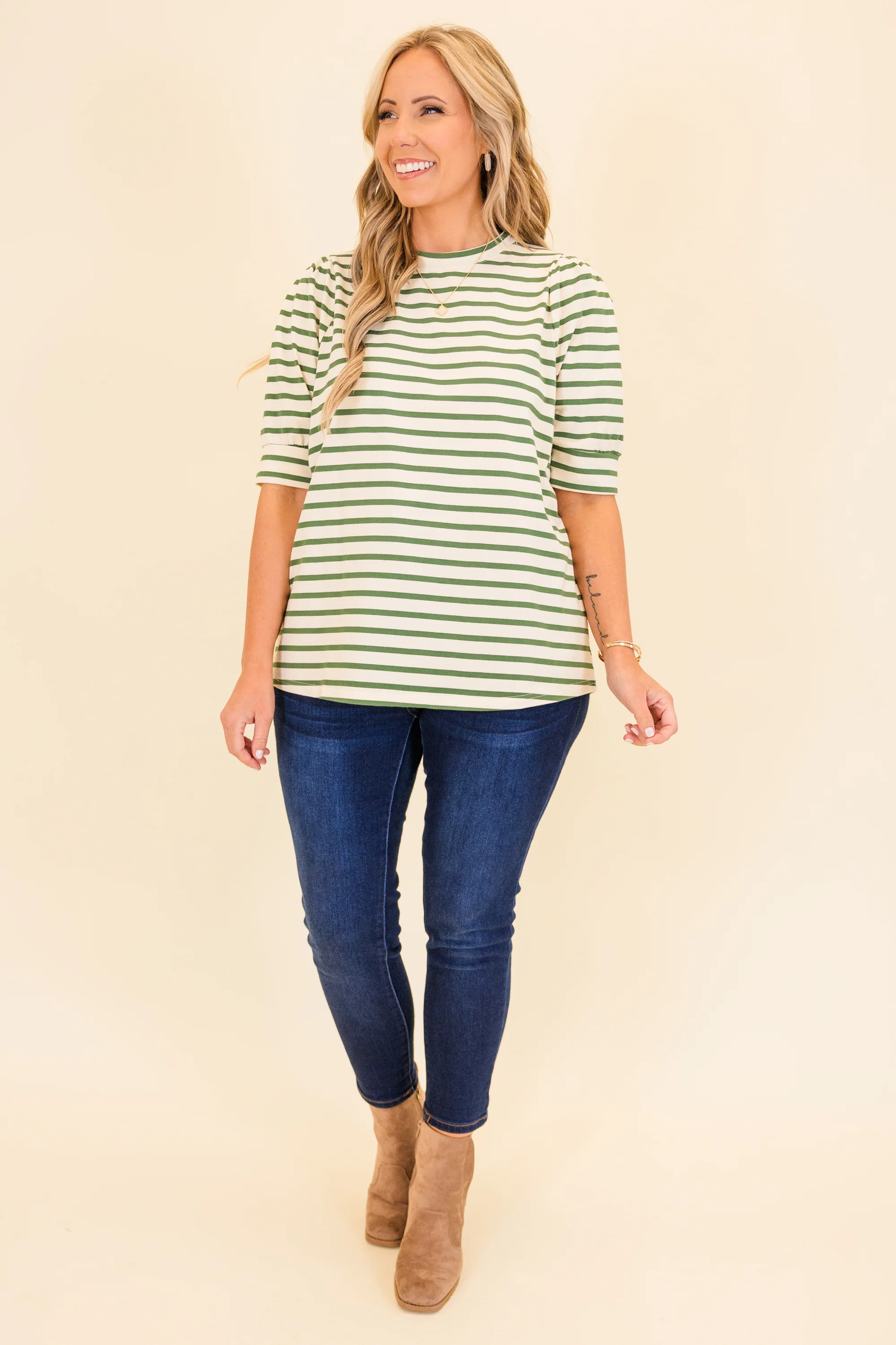 Signature Stripes Top, Green-White - Giverhouse
