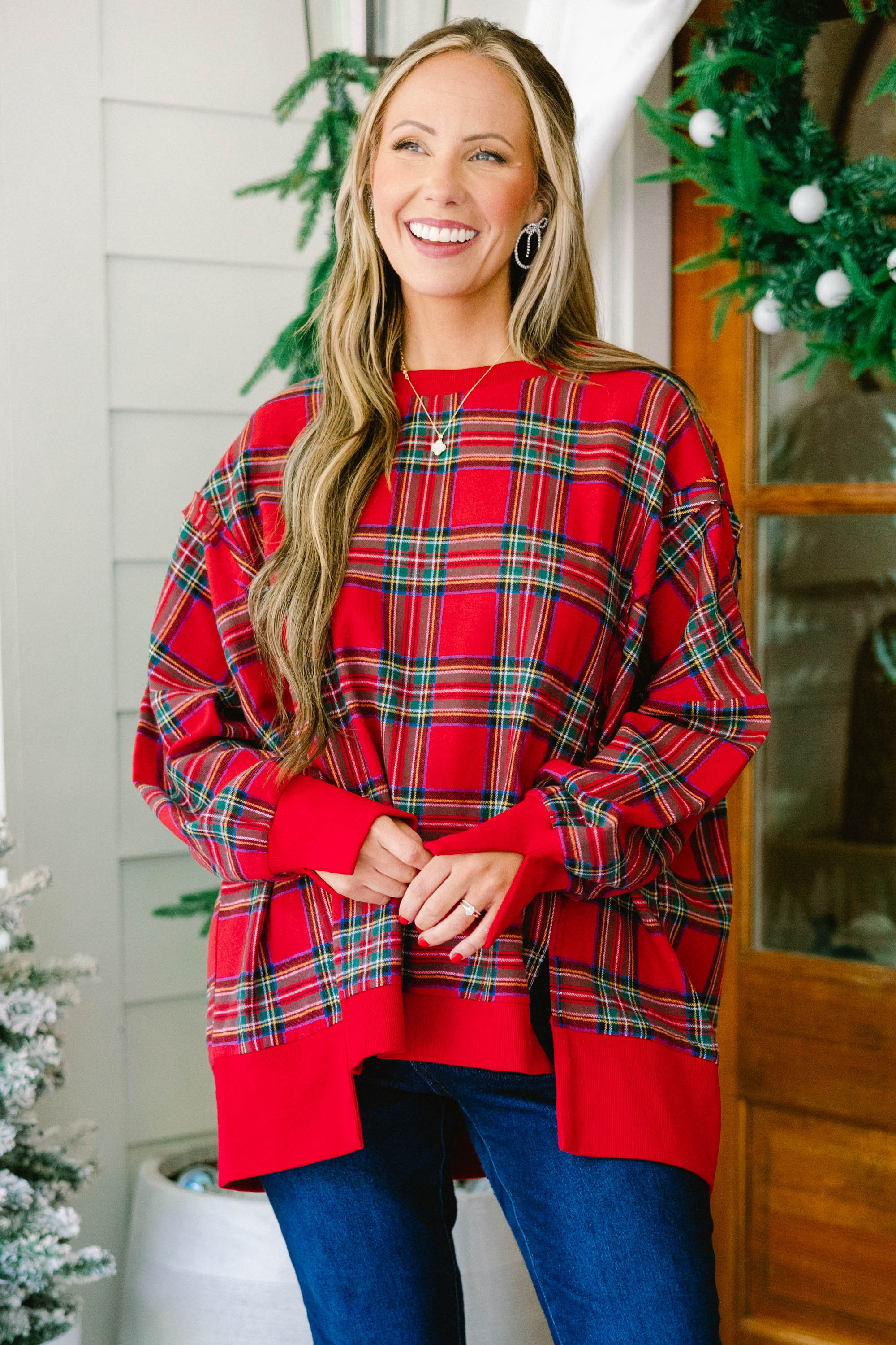 Sunset Glow Pullover, Red Plaid - Giverhouse