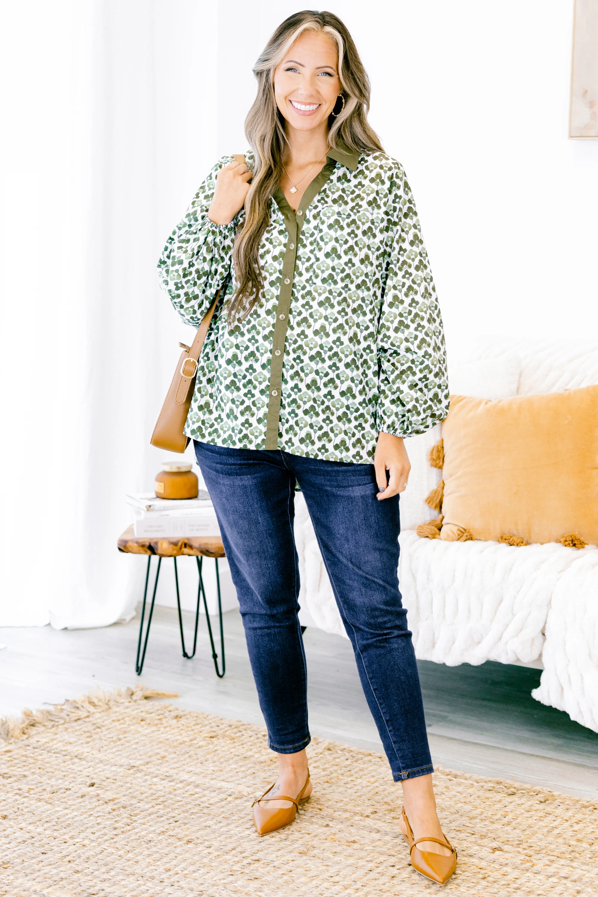 Garden Time Top, Green-White - Giverhouse