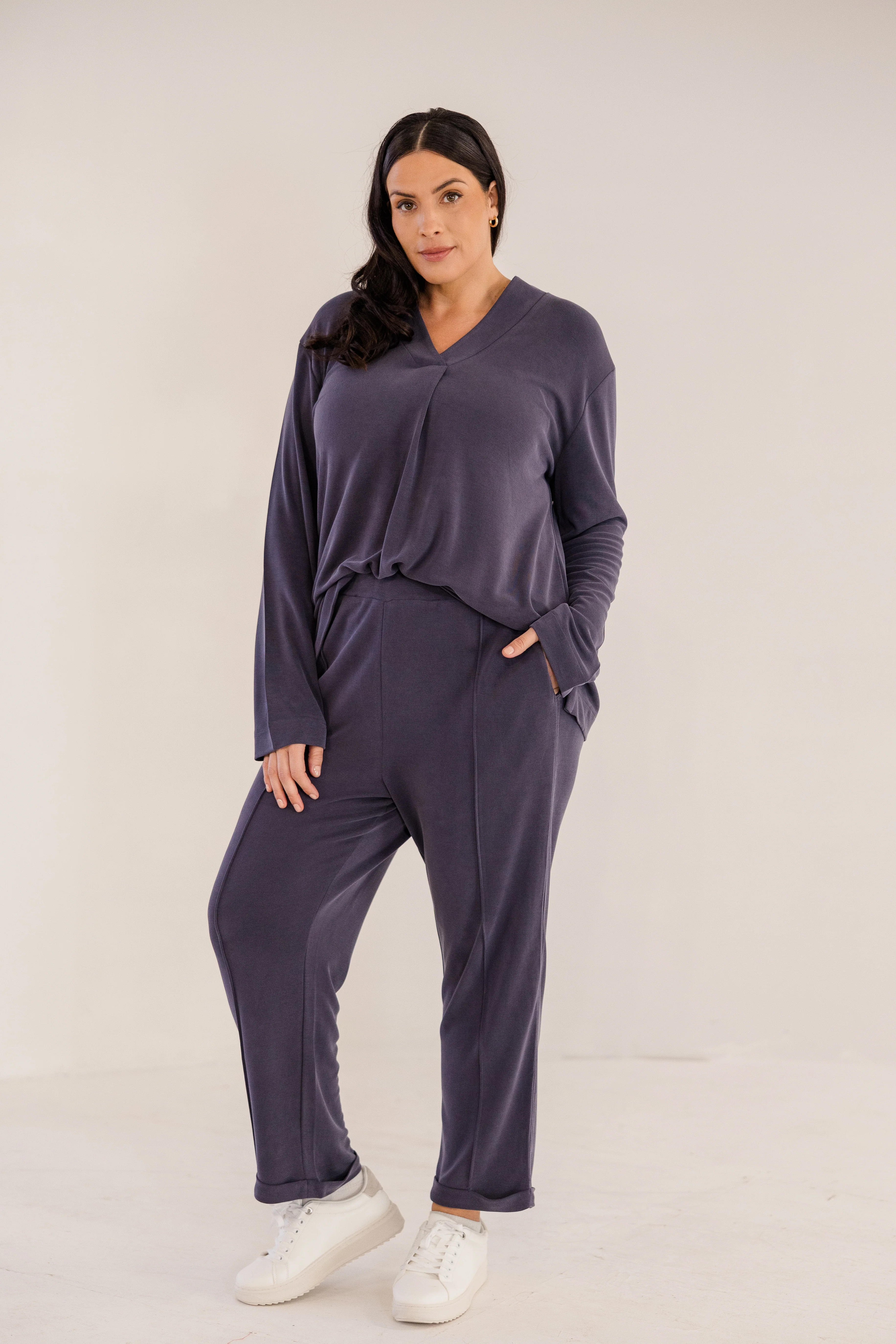 Bowery Wide V-Neck Tunic, Ink Navy - Giverhouse