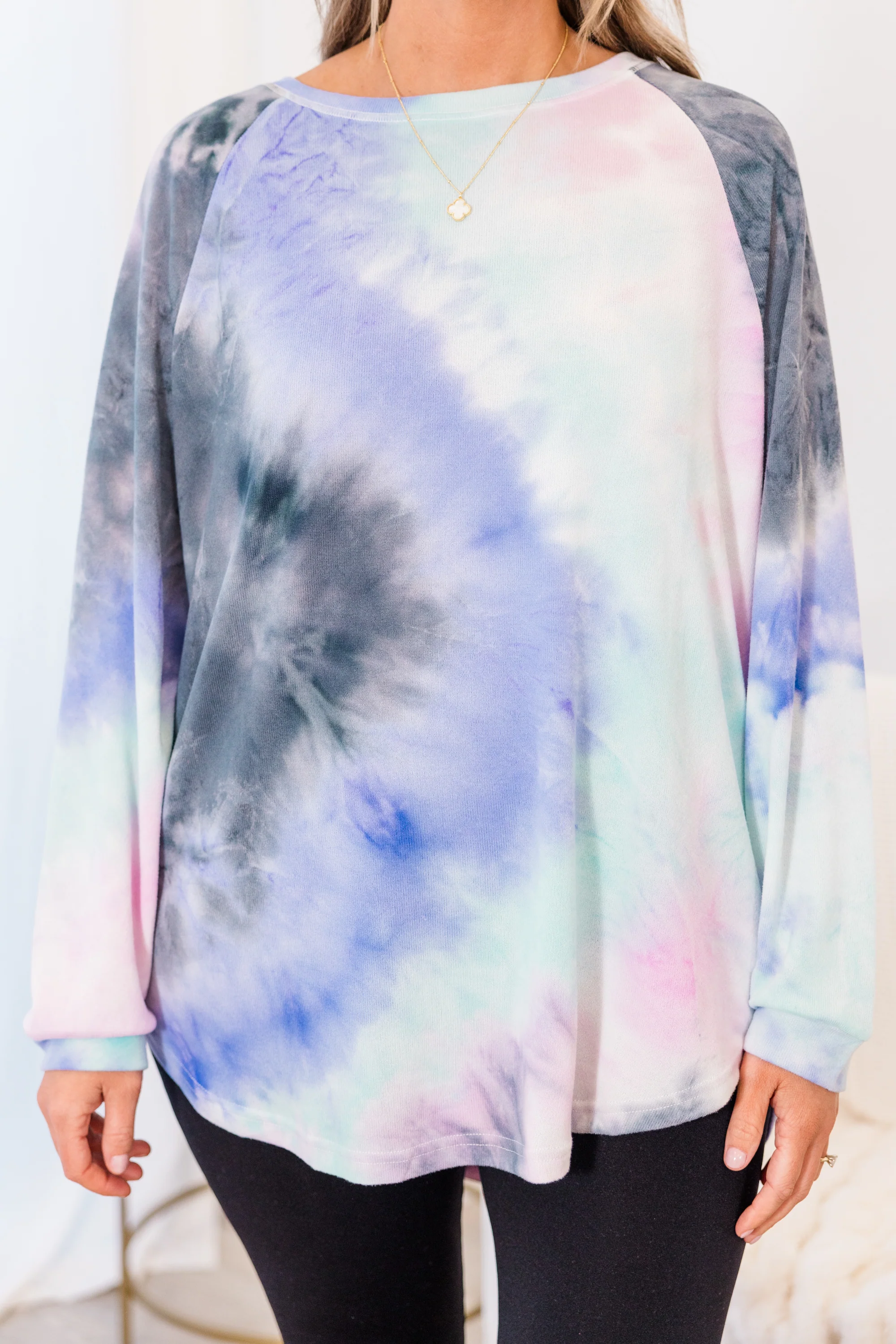 Curved Hem Slouchy Dolman Tunic, Tie Dye Pink & Blue - Giverhouse
