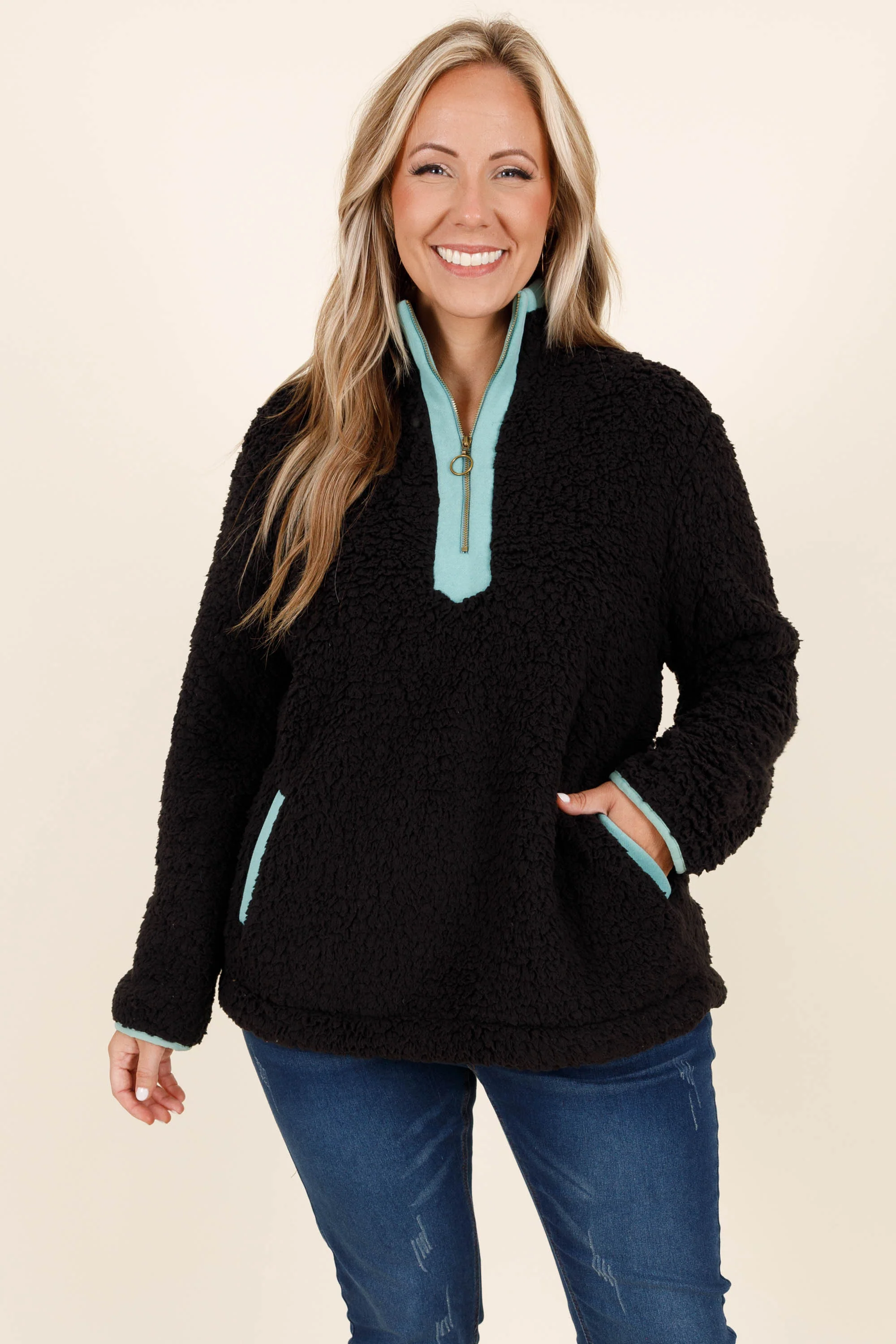 Come Visit Pullover, Black Teal - Giverhouse