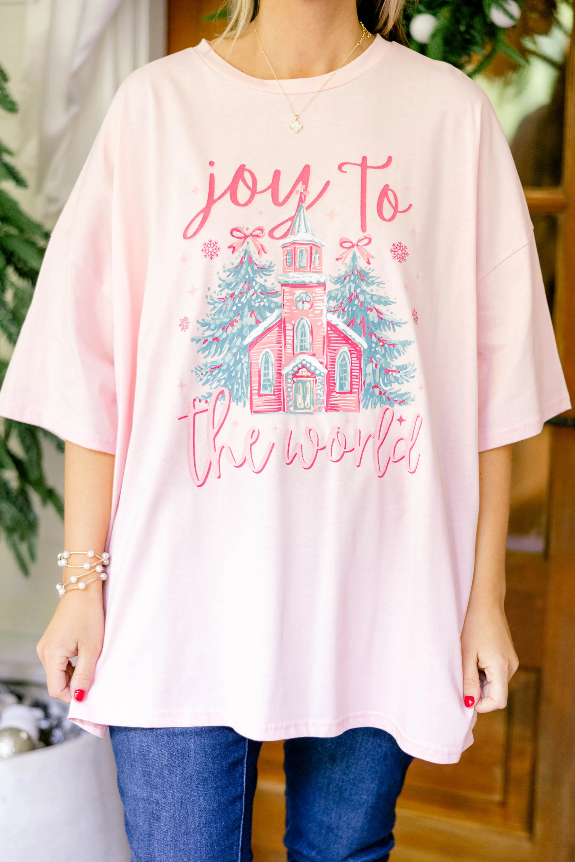 Joy to the World Boyfriend Tee, Dusty Pink - Giverhouse