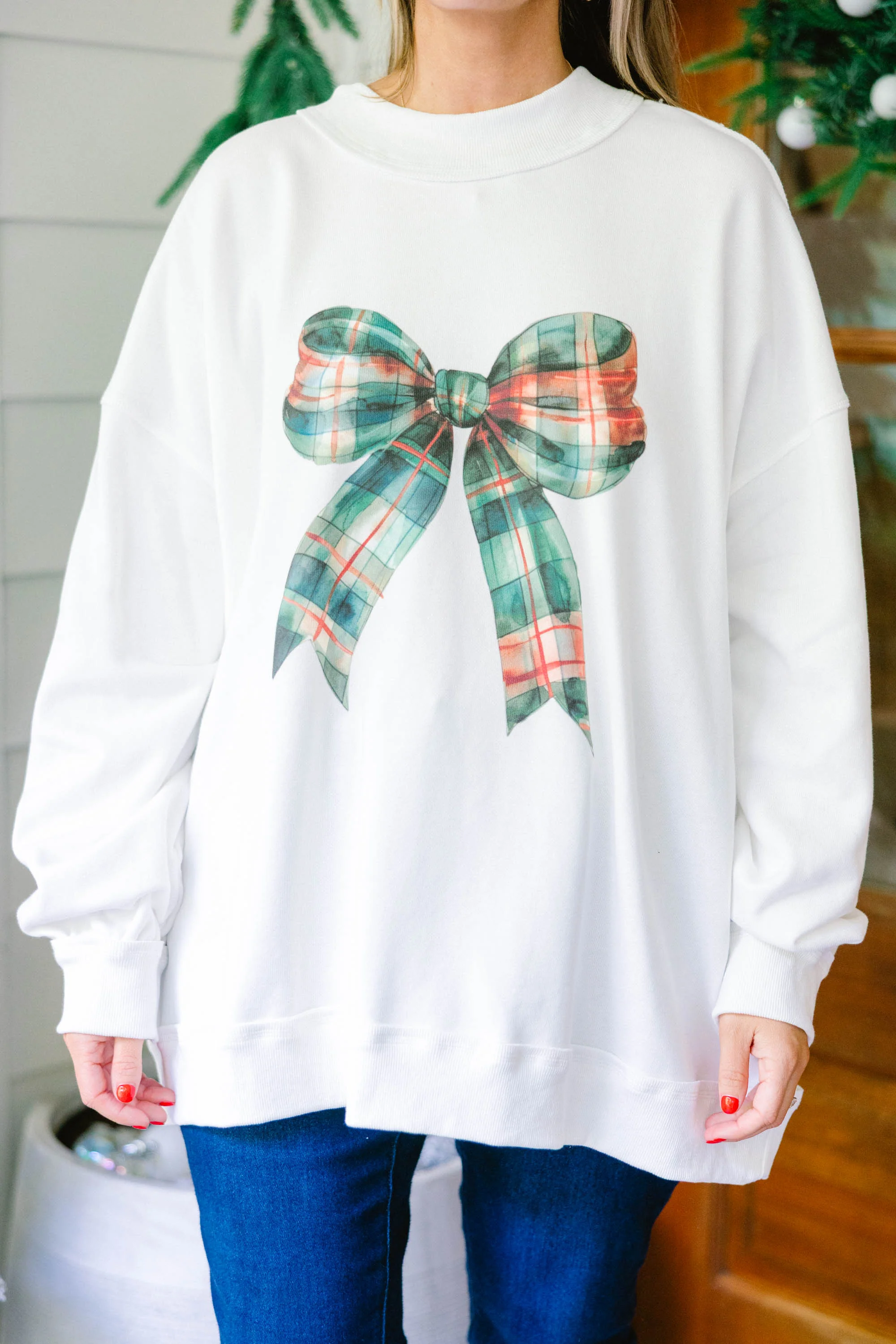 Wrapped In A Bow Mock Neck Pullover, Ivory - Giverhouse