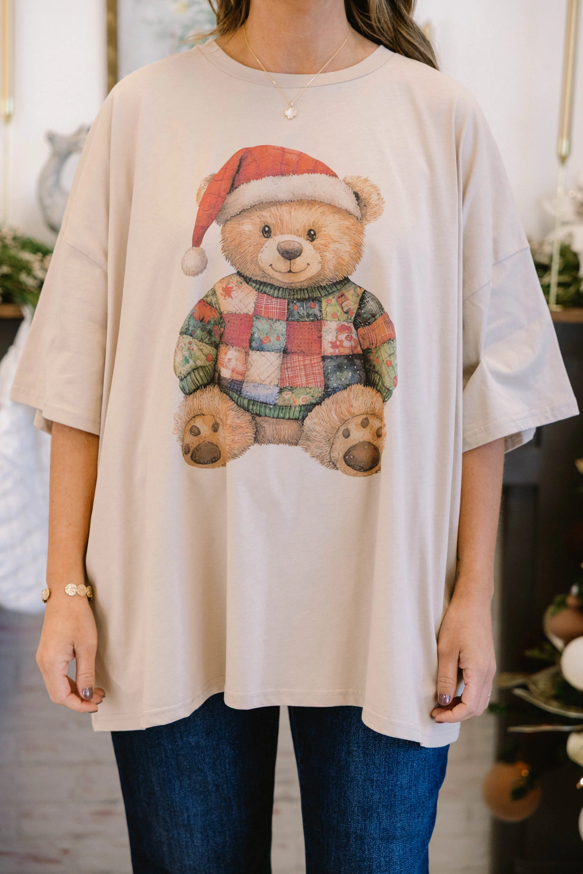 Cozy Bear Boyfriend Tee, Light Mocha - Giverhouse