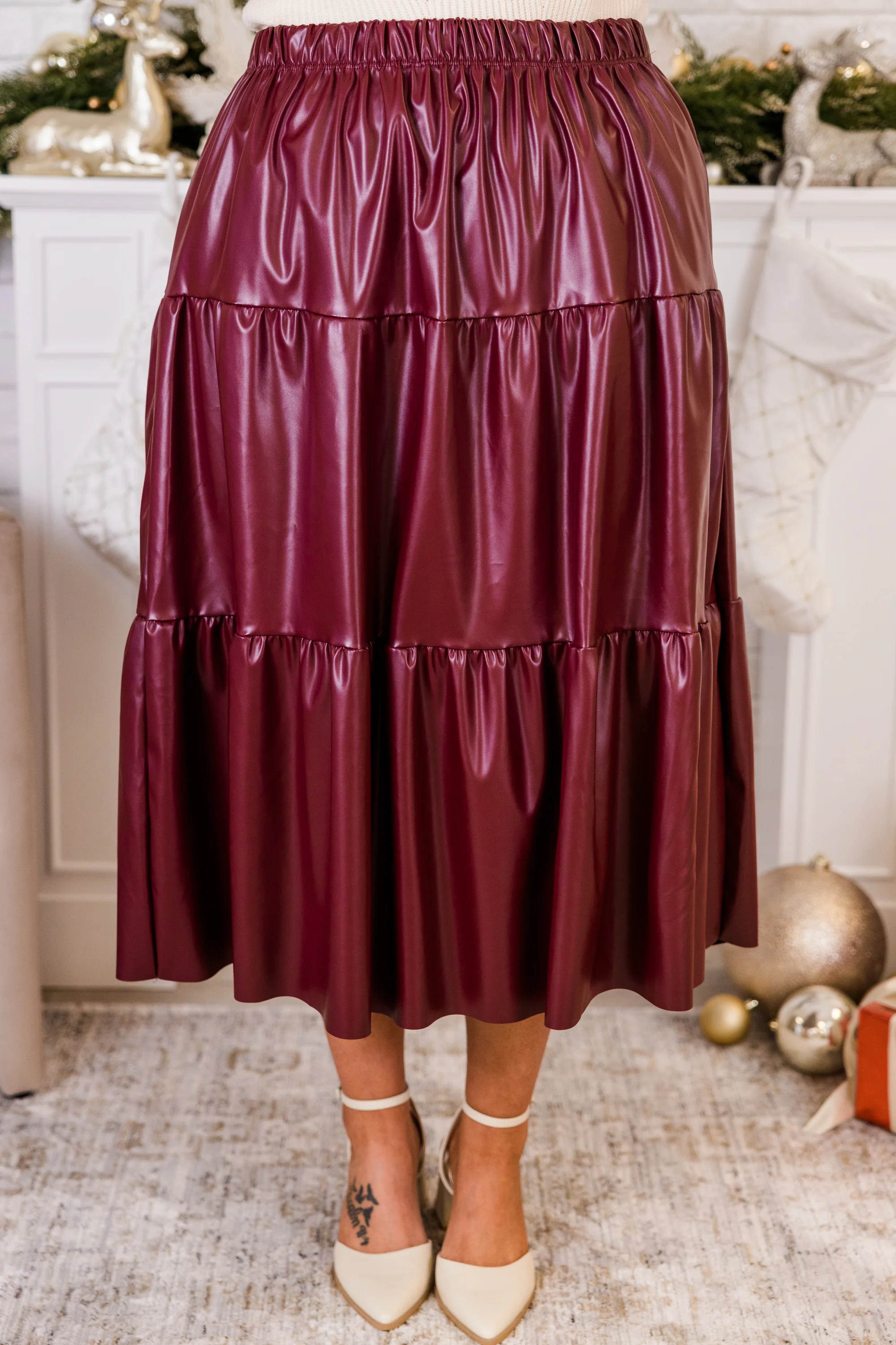 Always and For Leather Skirt, Burgundy - Giverhouse