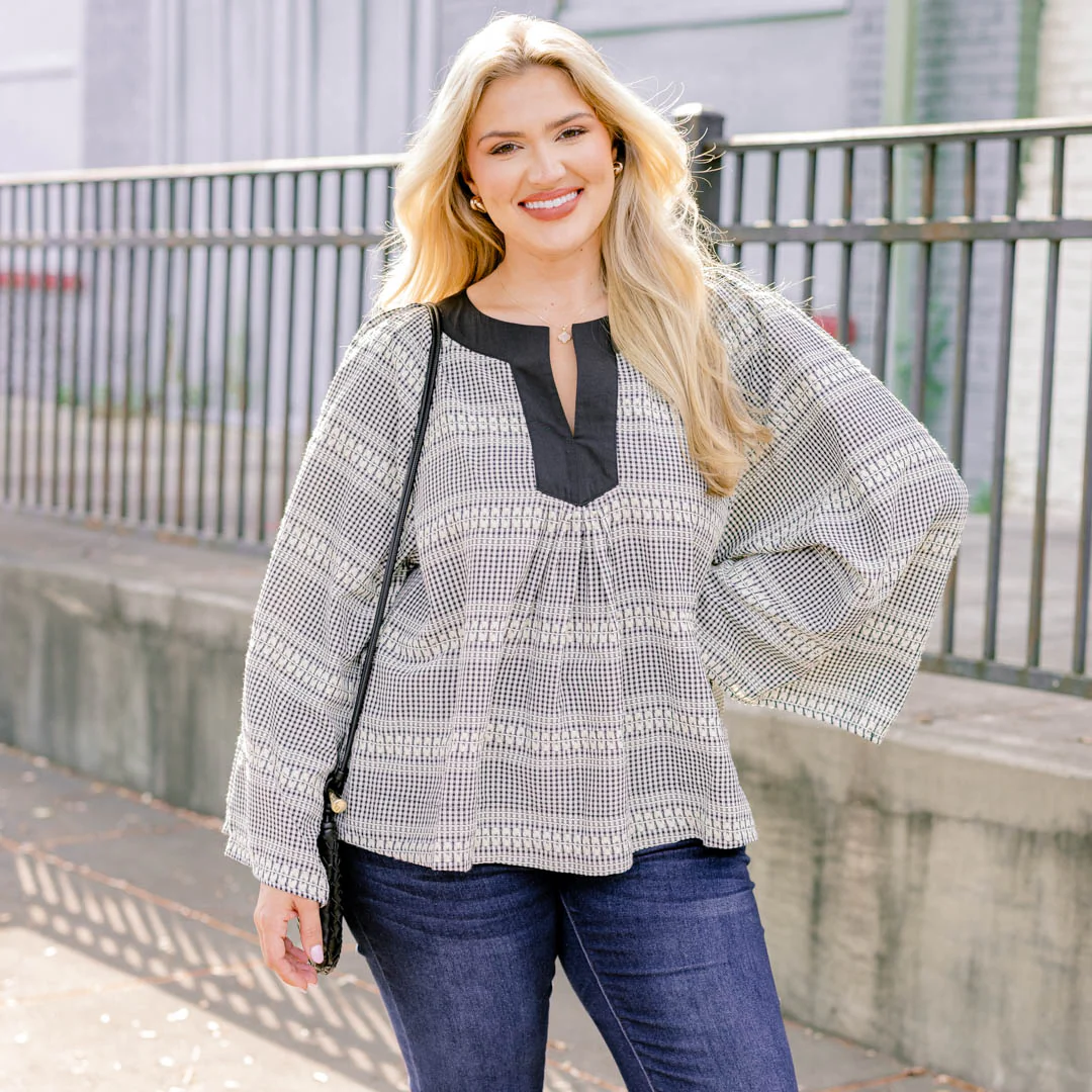 Free Like The Wind Top, Black Plaid - Giverhouse