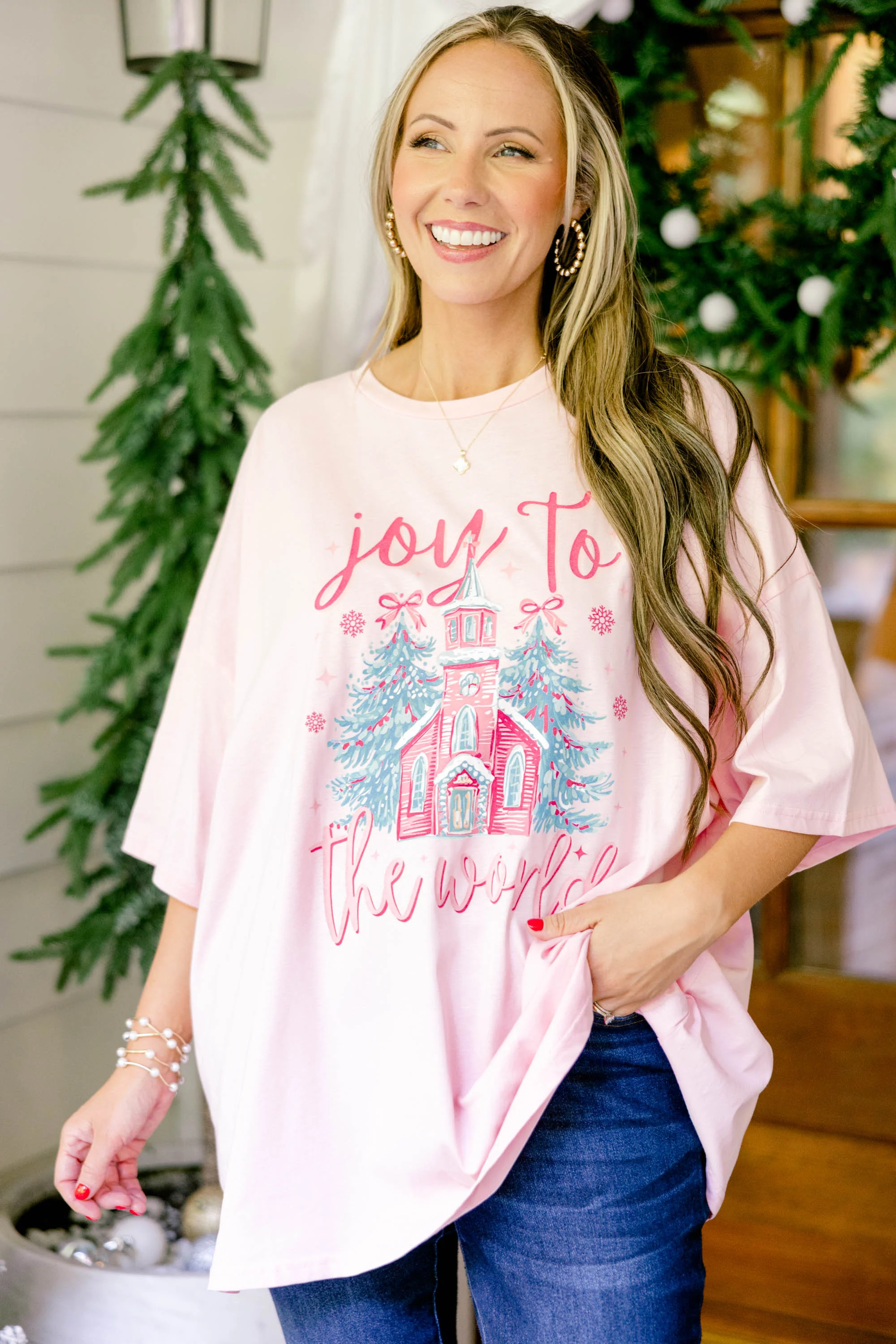 Joy to the World Boyfriend Tee, Dusty Pink - Giverhouse