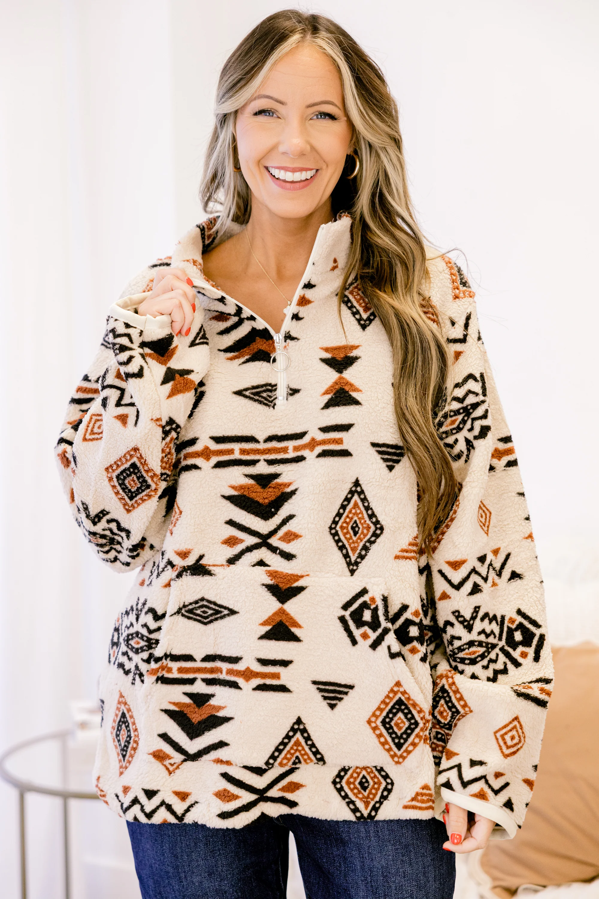 She's Breezing By Pullover, Brown Aztec - Giverhouse