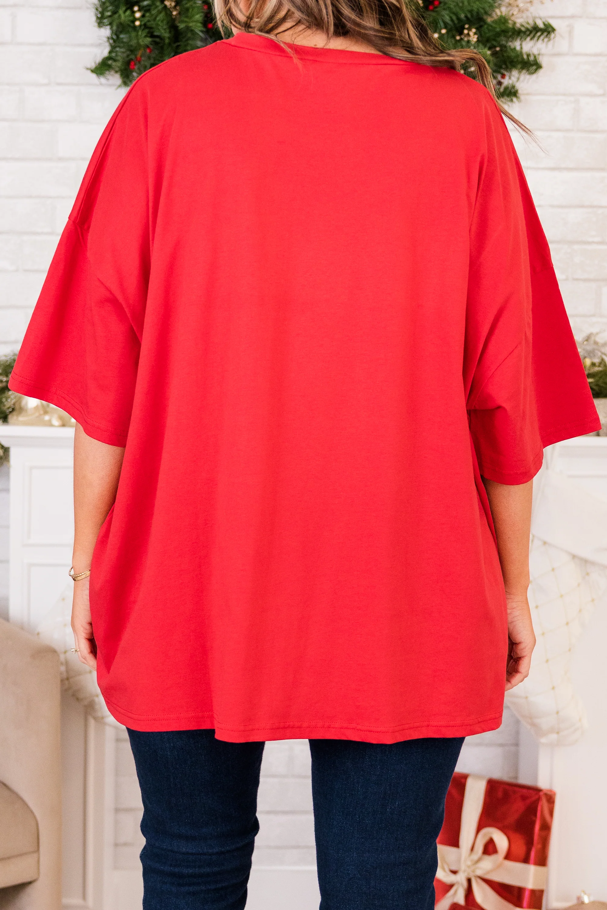 Merry and Plaid Boyfriend Tee, Red - Giverhouse