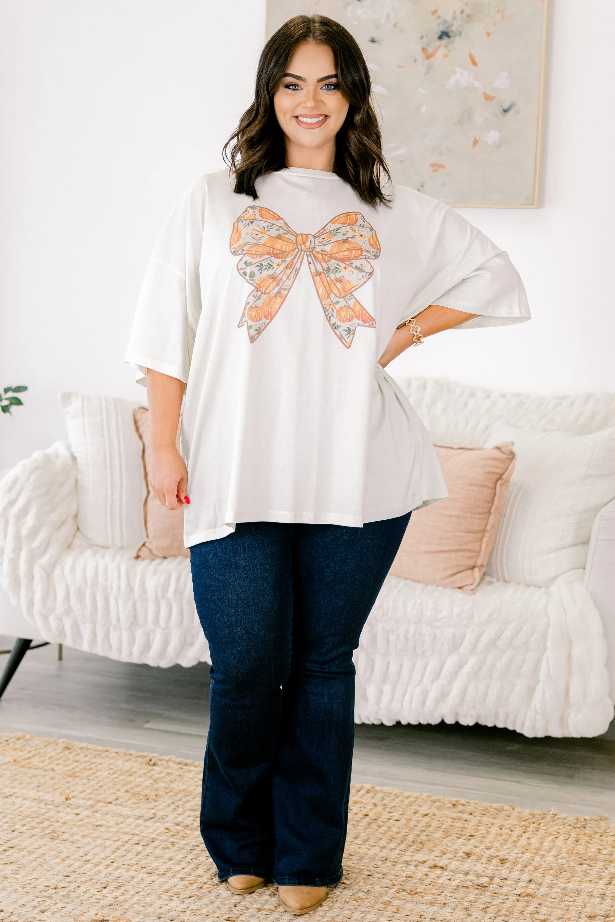 Harvest Bows Boyfriend Tee, Ivory - Giverhouse