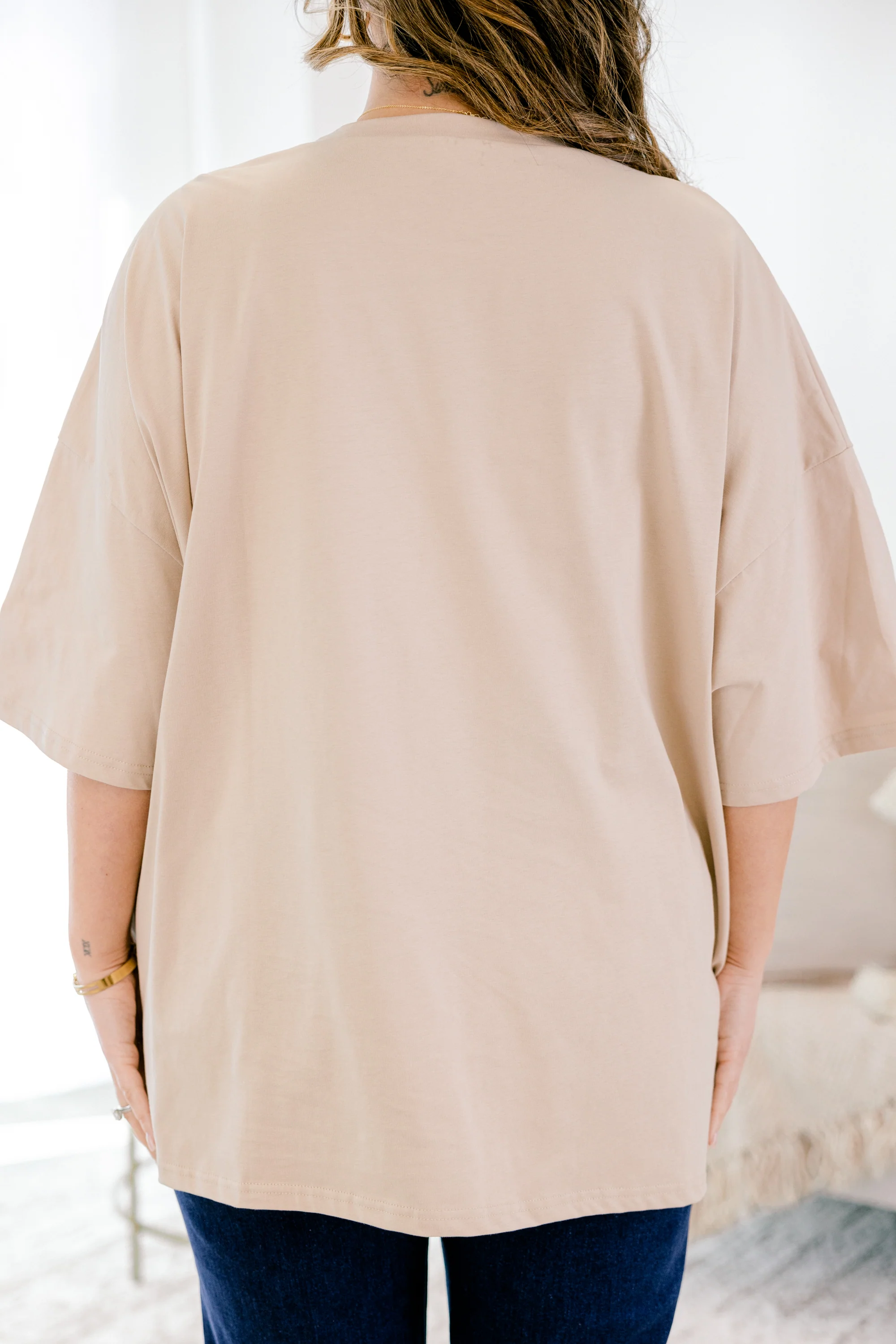 Espressos & Bows Imported Boyfriend Tee, Light Mocha - Giverhouse