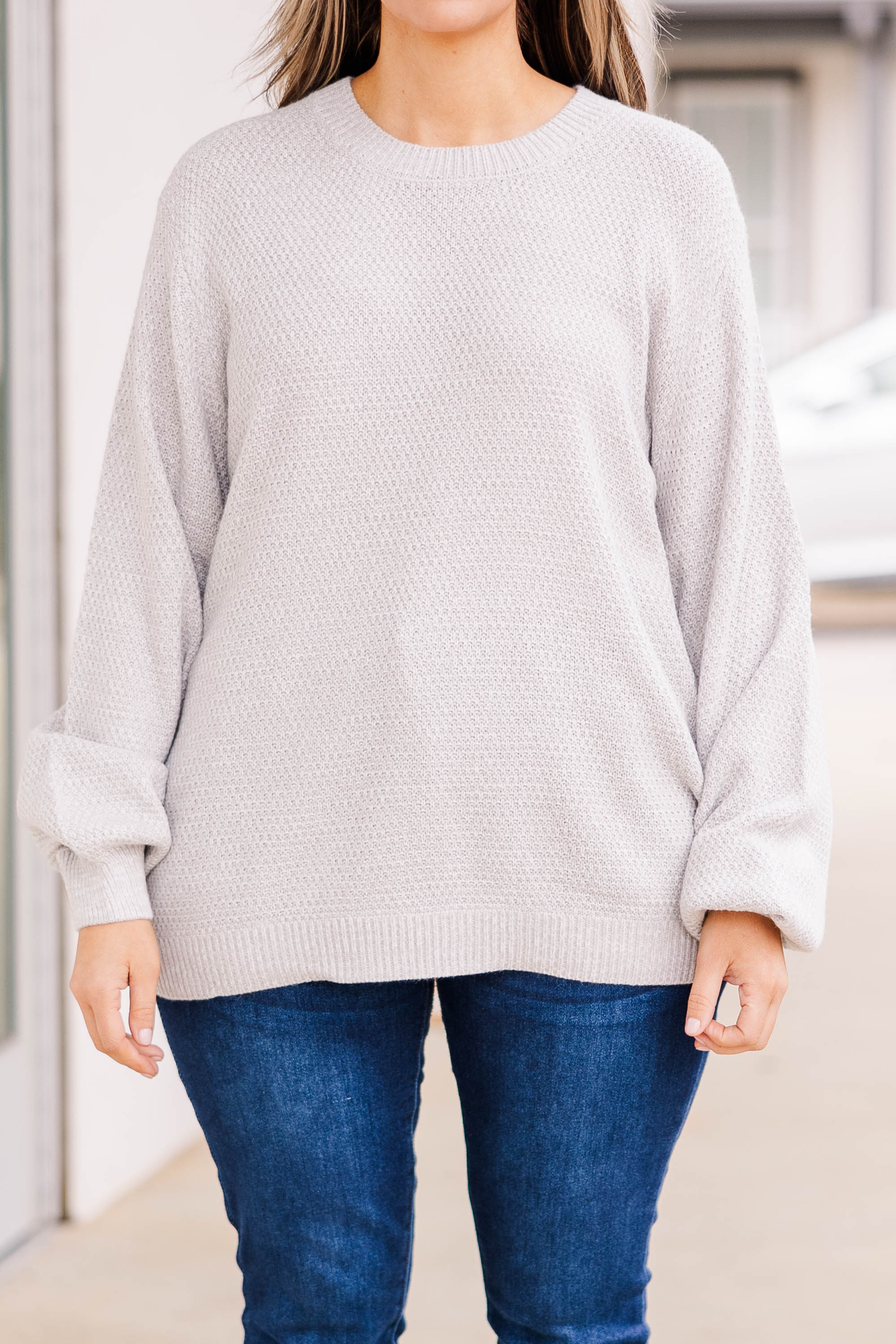 Cozy Bubble Sleeve Sweater, Silver - Giverhouse