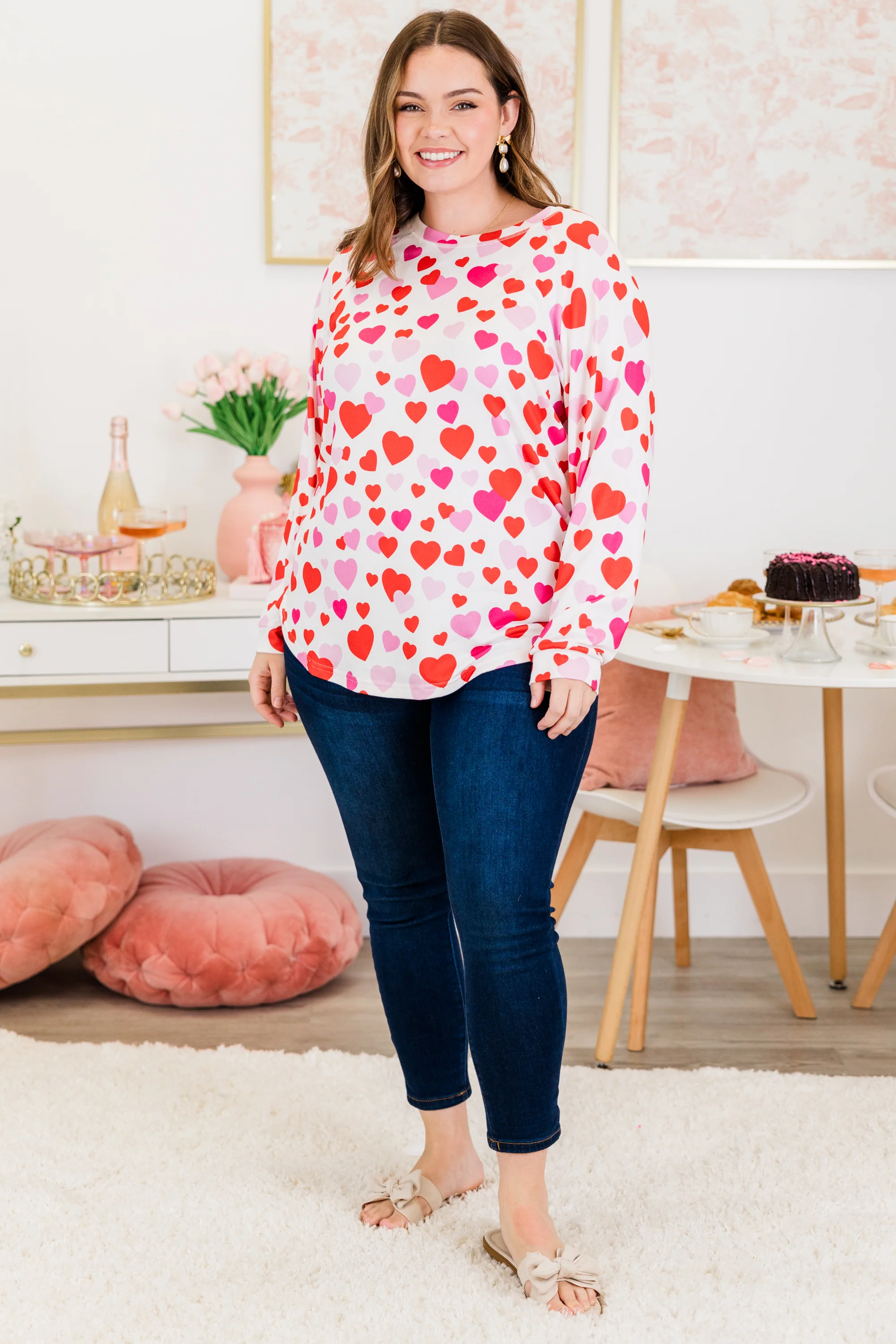 Curved Hem Slouchy Dolman Tunic, Valentine Wishes - Giverhouse