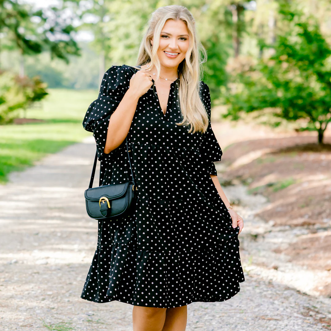 What You Know Dress, Black Polka Dot - Giverhouse