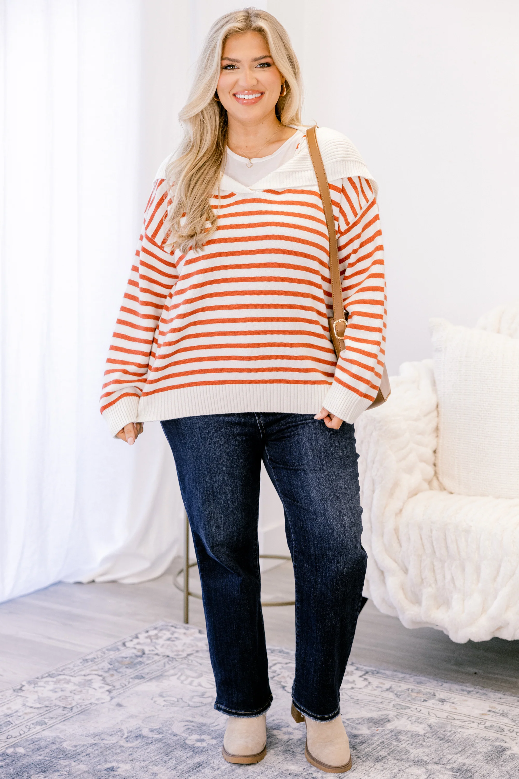 Smiling Through It All Sweater, Rust-Cream - Giverhouse