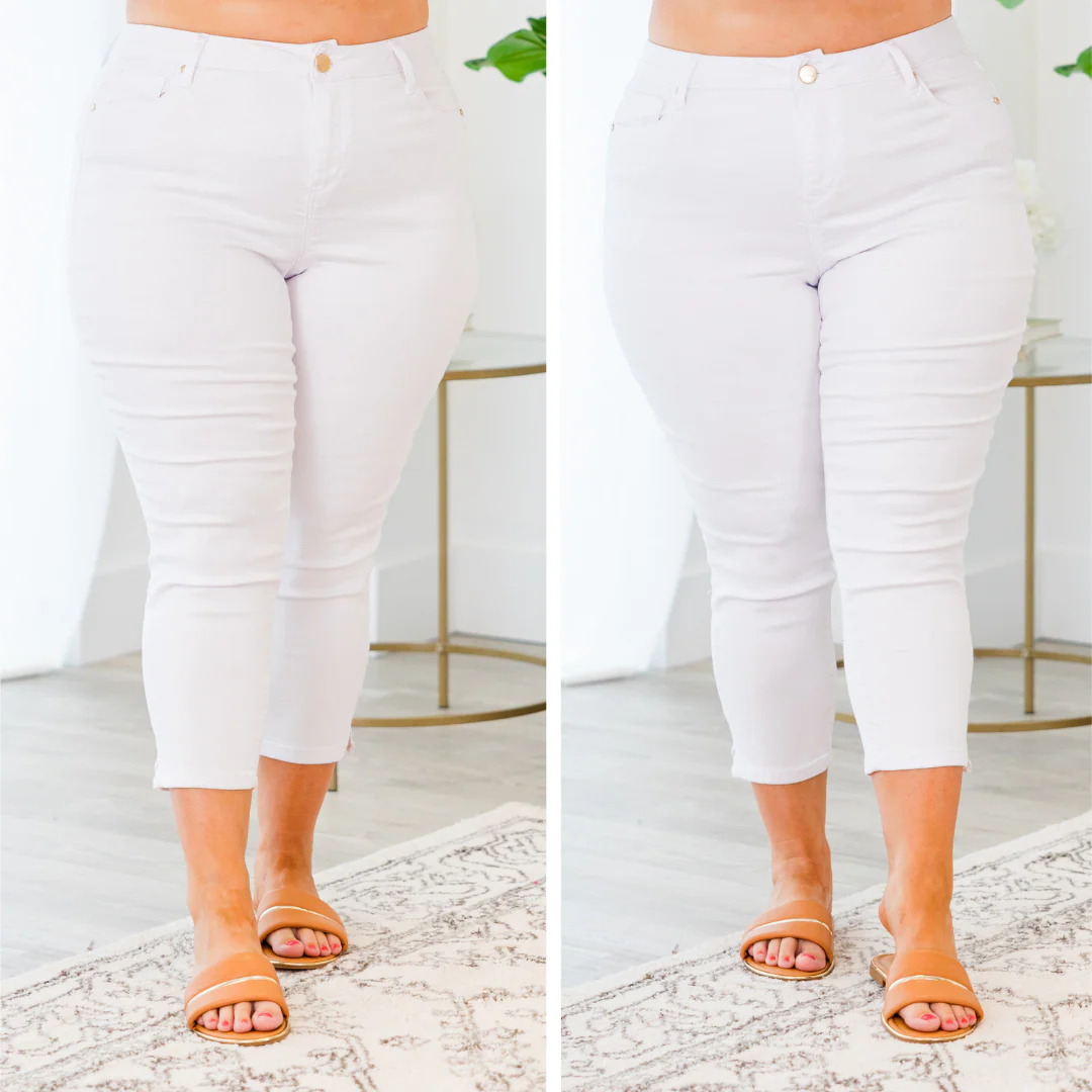 1822 Denim: Carolina Lily Capris, White - Giverhouse