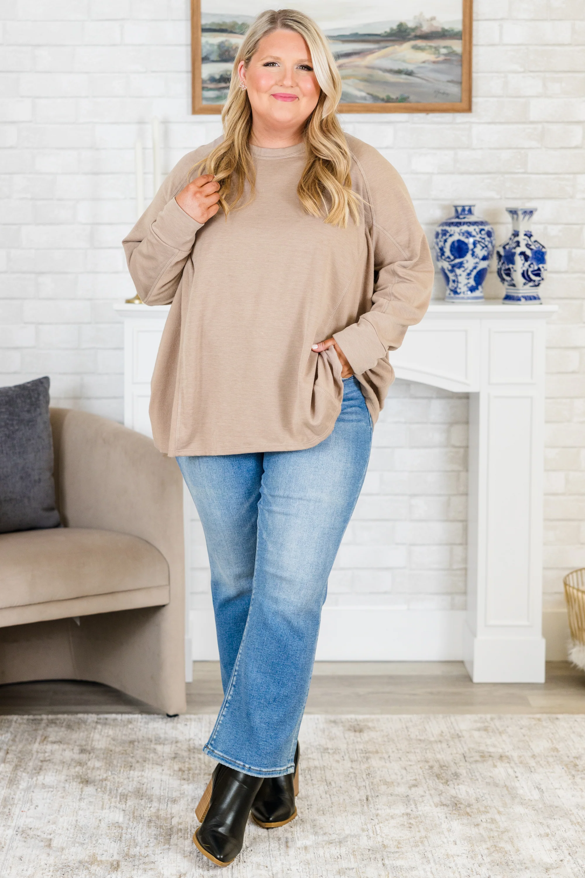 Time To Leave Pullover, Taupe - Giverhouse