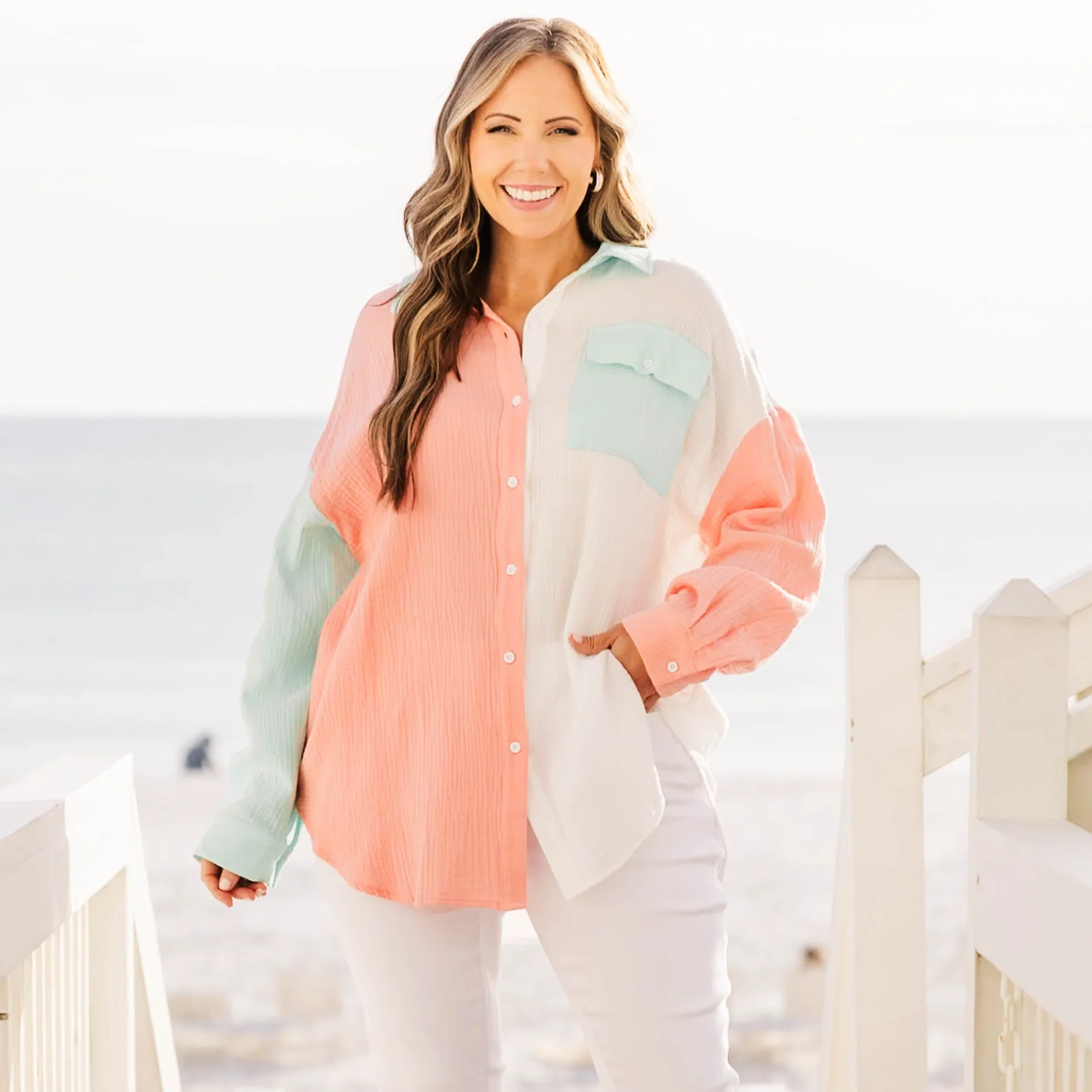 Feeling Sassy Top, Coral-Blue - Giverhouse