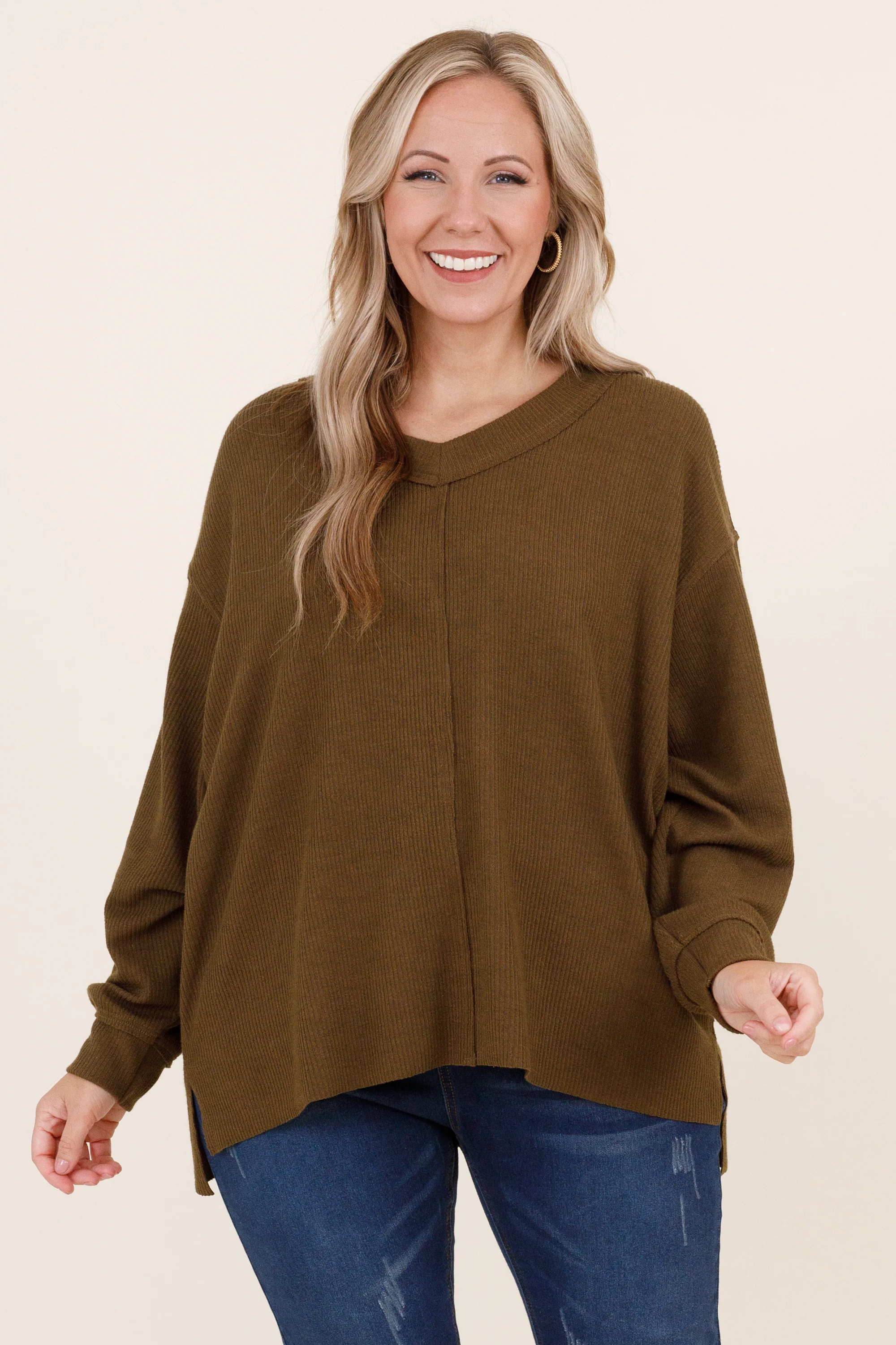 Cozy Textured Sweatshirt, Olive - Giverhouse