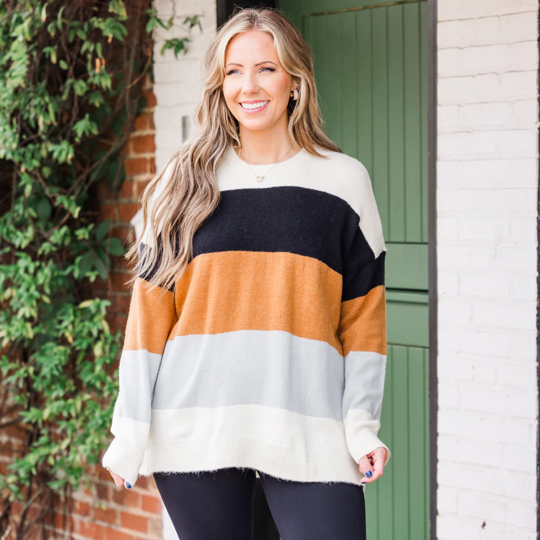 Spice Latte Stripe Sweater, Black-Mustard - Giverhouse
