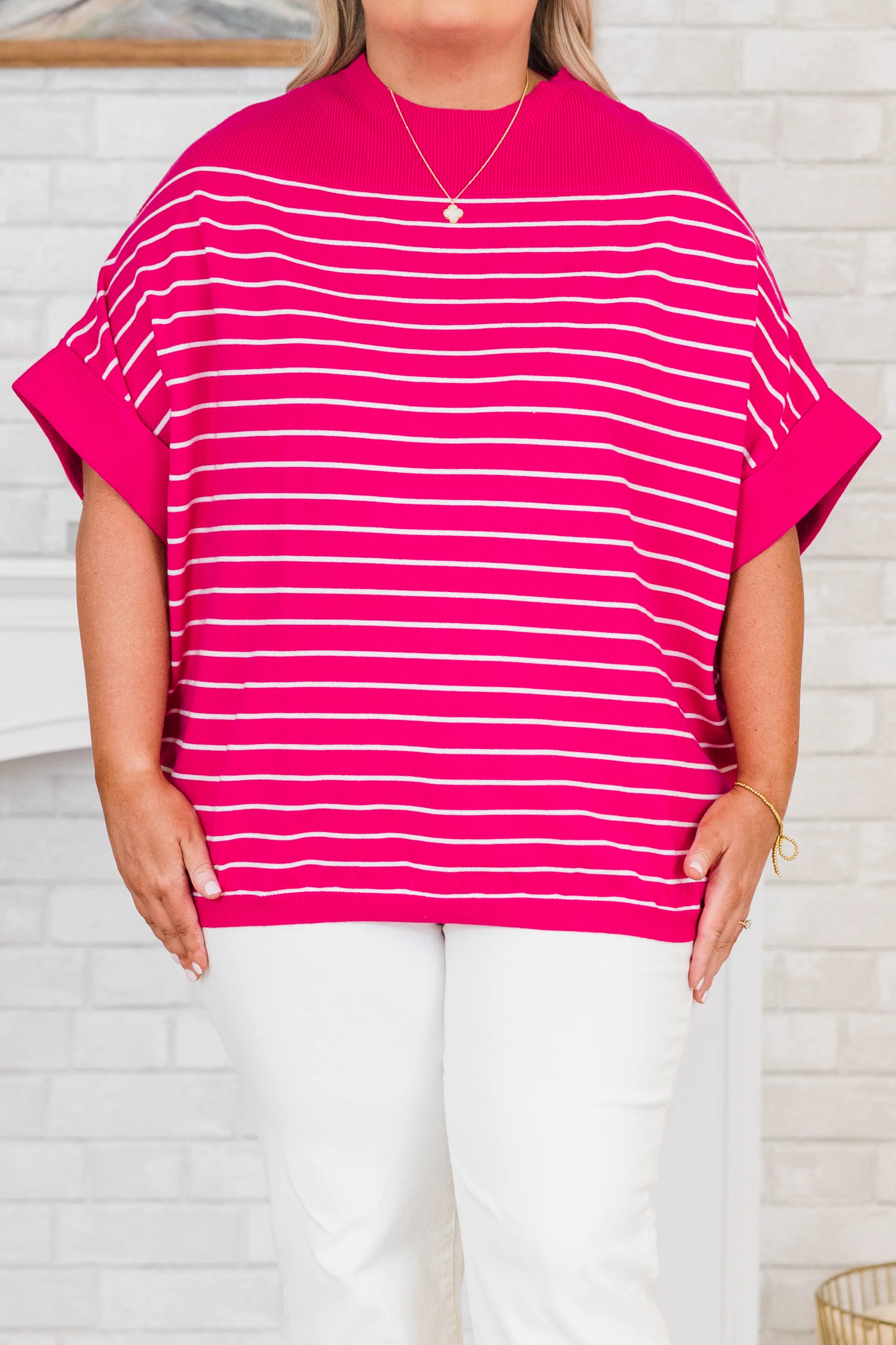 Love You Mean It Top, Hot Pink-Ivory - Giverhouse