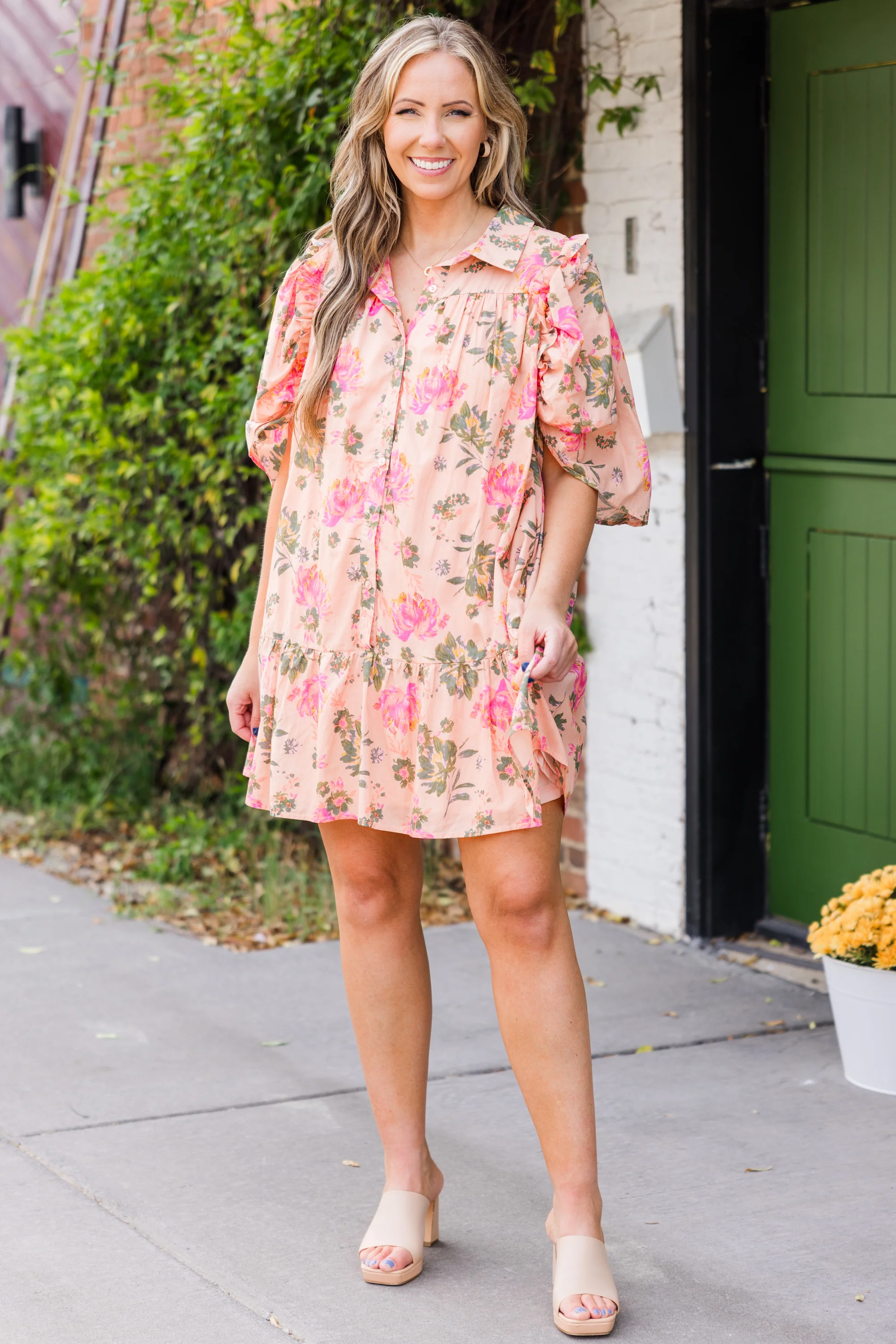 Let's Go Out Tonight Dress, Peach - Giverhouse