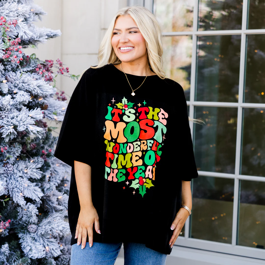 Most Wonderful Time Boyfriend Tee, Black - Giverhouse