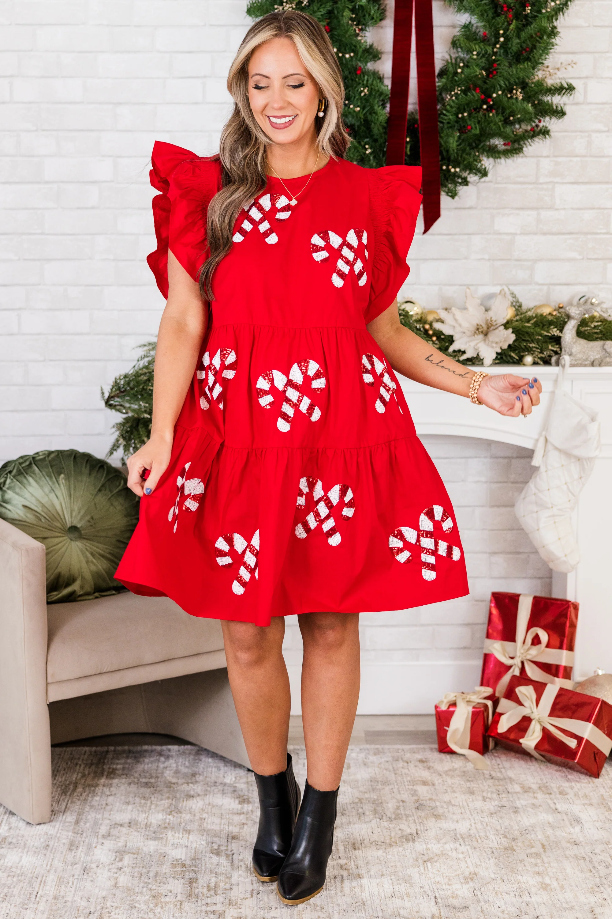 Candy Cane Charm Dress, Red - Giverhouse