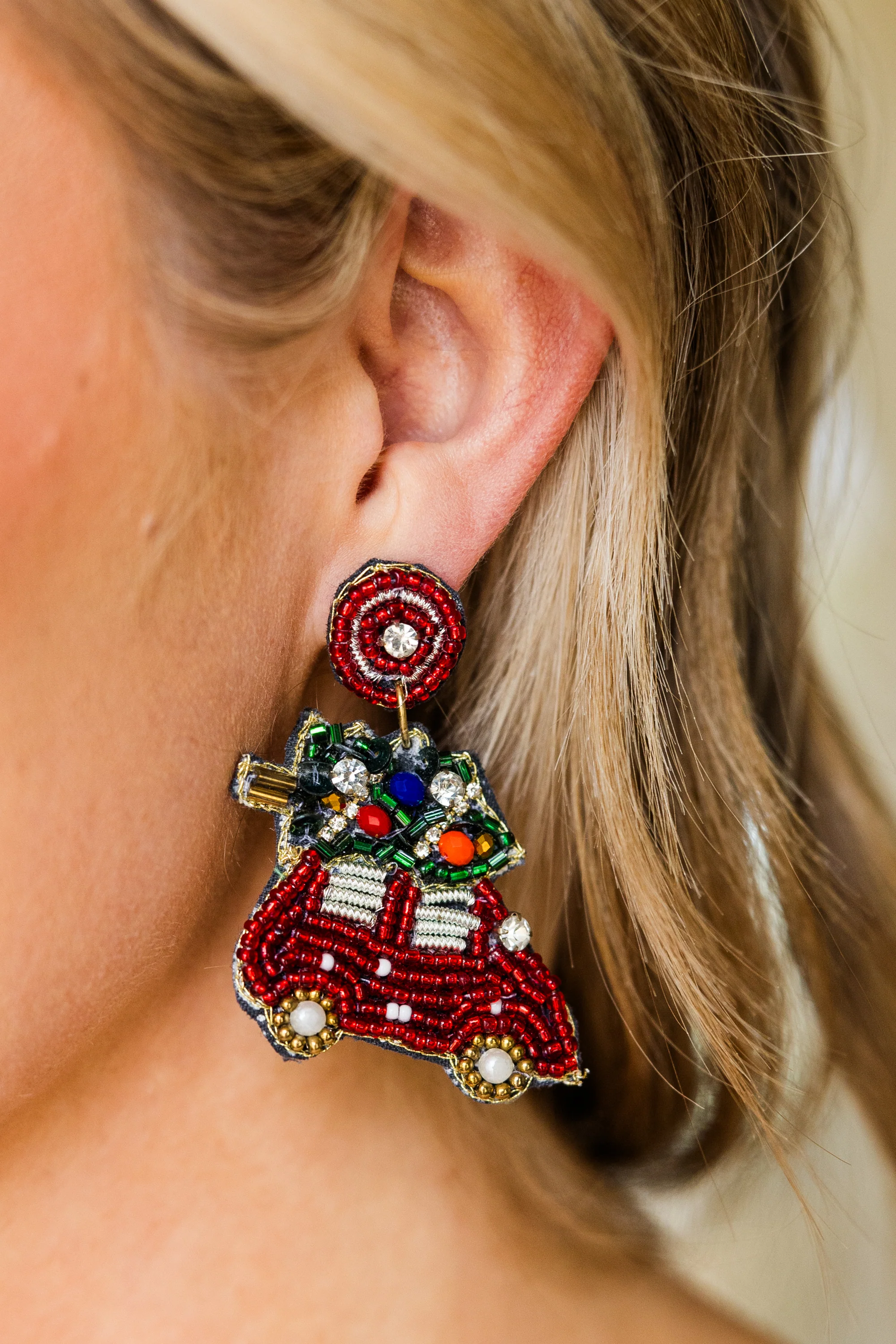Ride For The Holidays Earrings, Red - Giverhouse