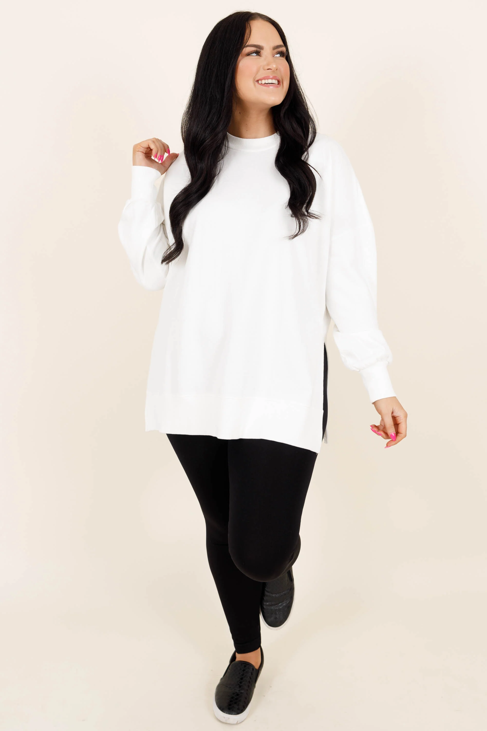 Cozy Crewneck Pullover, White - Giverhouse