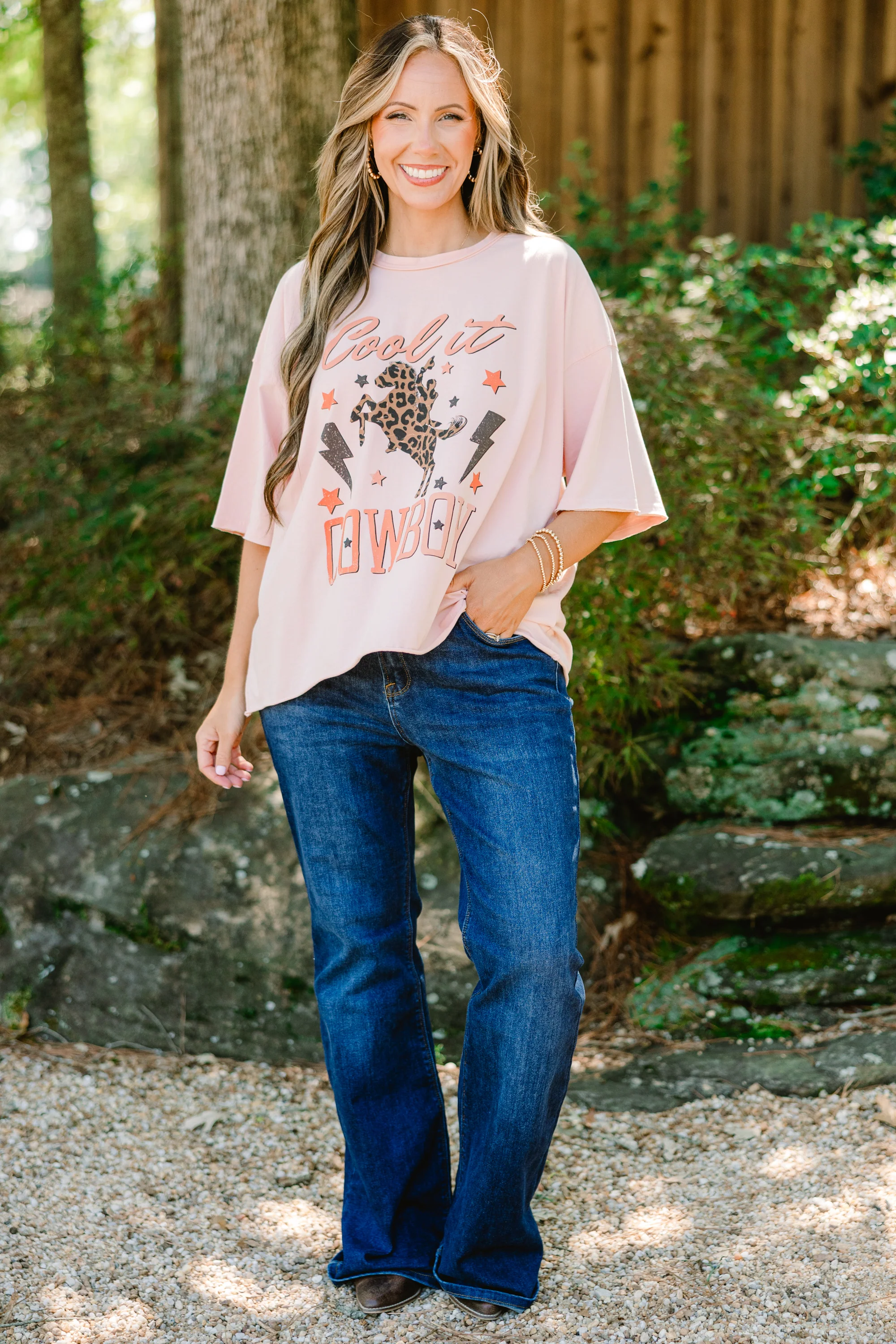 Cool it Cowboy Vintage Wash Tee, Blush Pink - Giverhouse