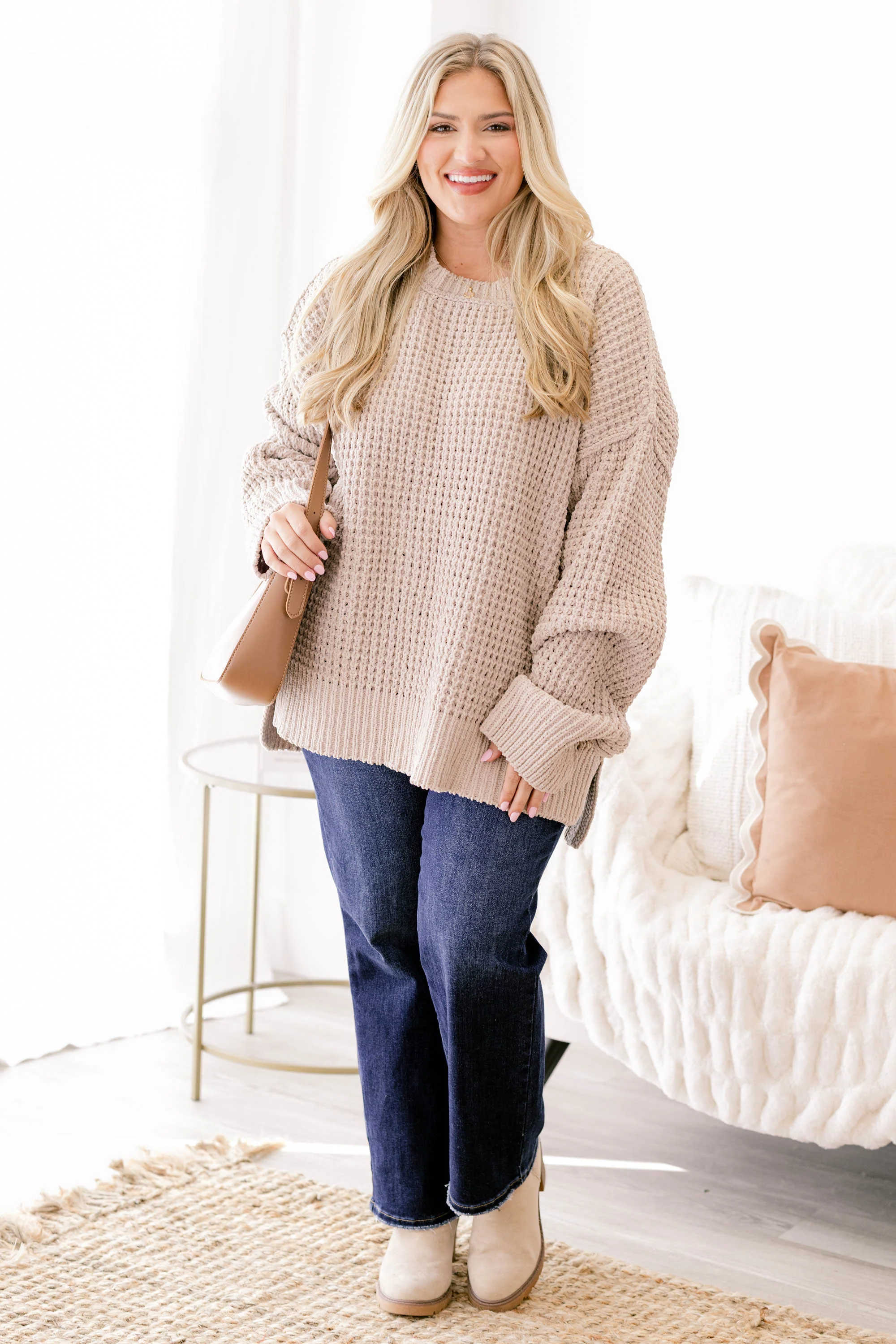 Falling Petals Sweater, Taupe - Giverhouse