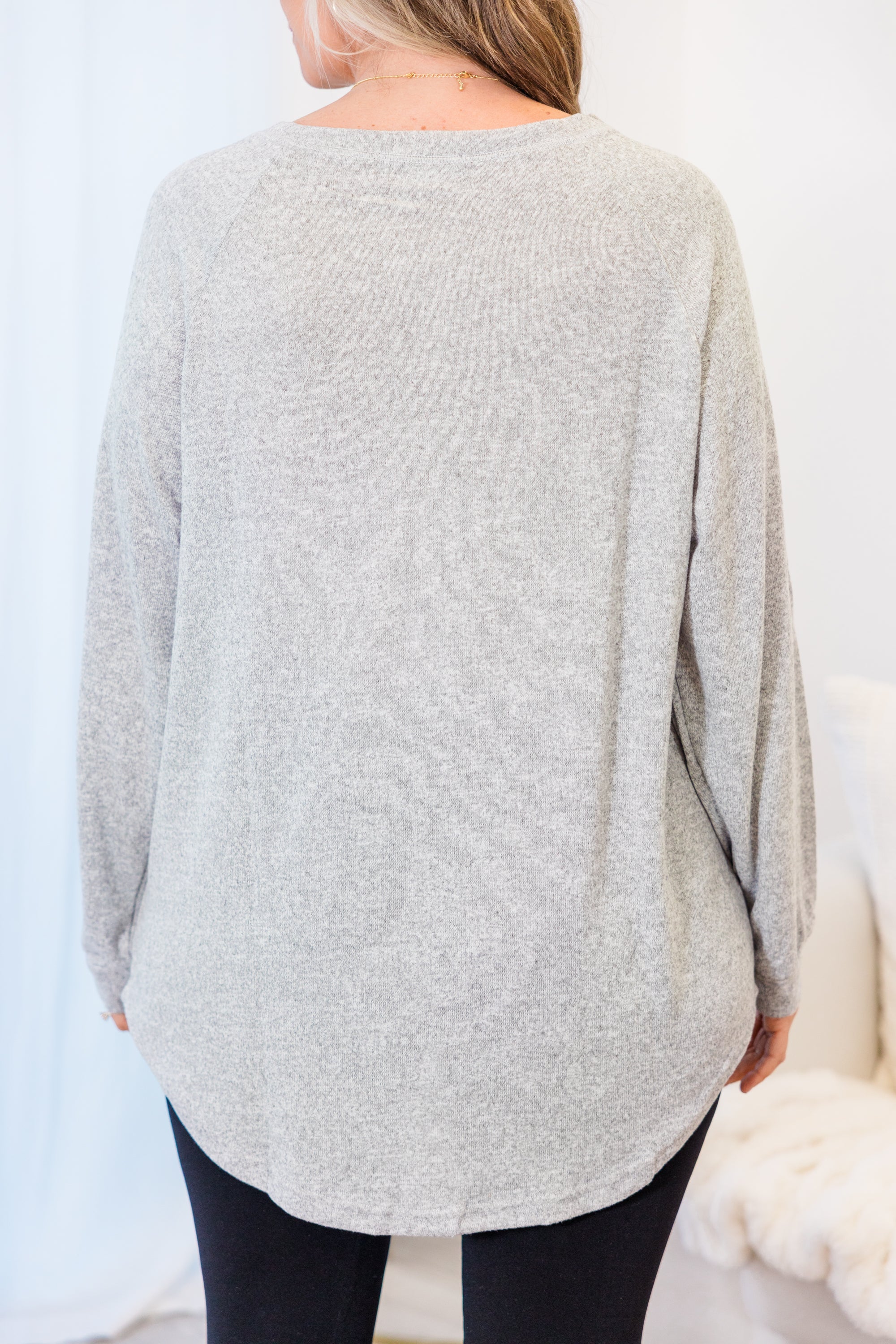 Curved Hem Slouchy Dolman Knitted Tunic, Heather Gray - Giverhouse