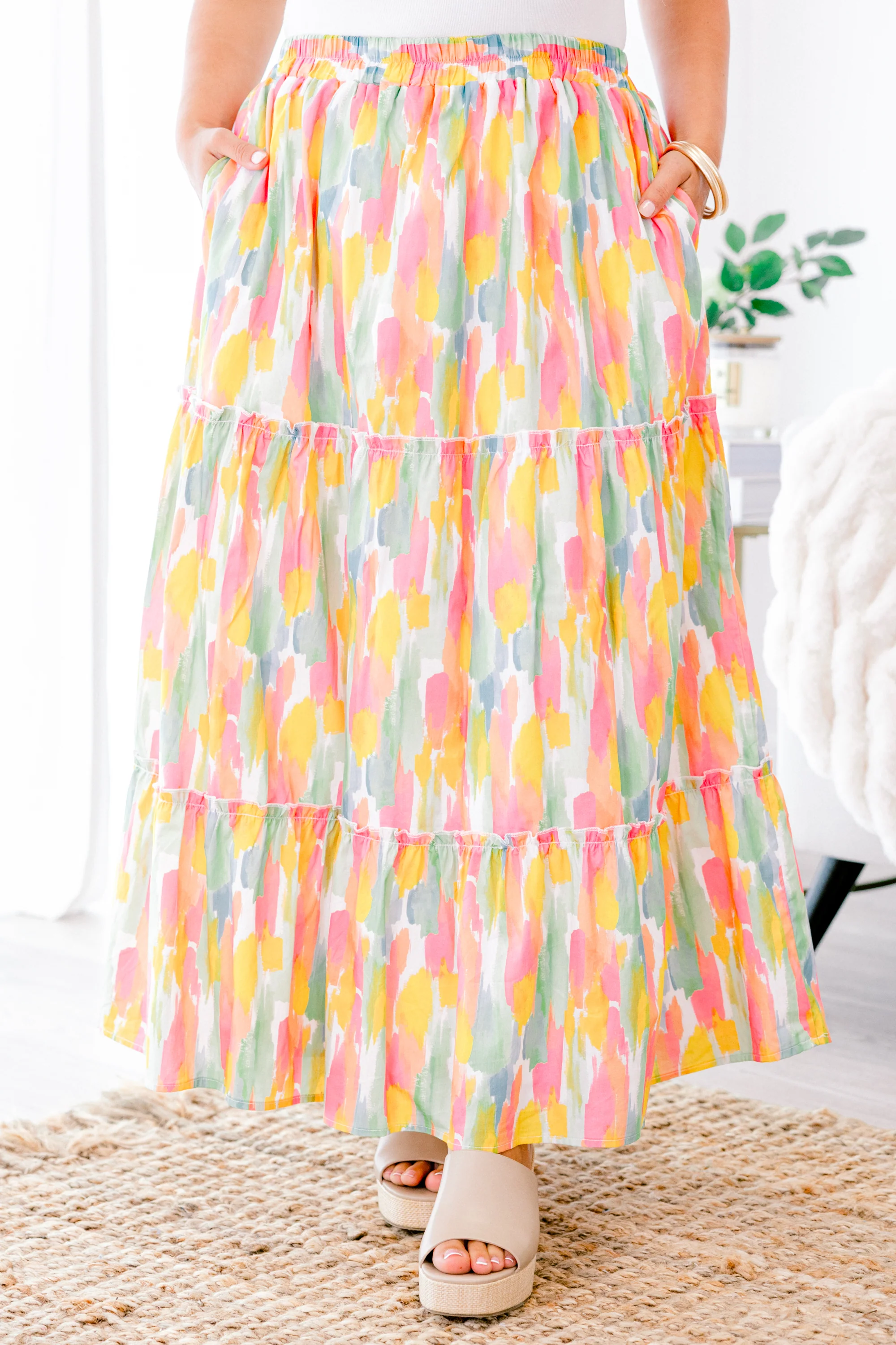 Whimsical Woman Maxi Skirt, Pink Watercolor - Giverhouse