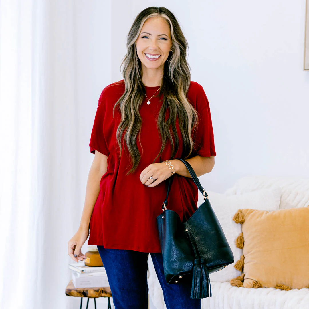 String Of Luck Tee, Burgundy - Giverhouse