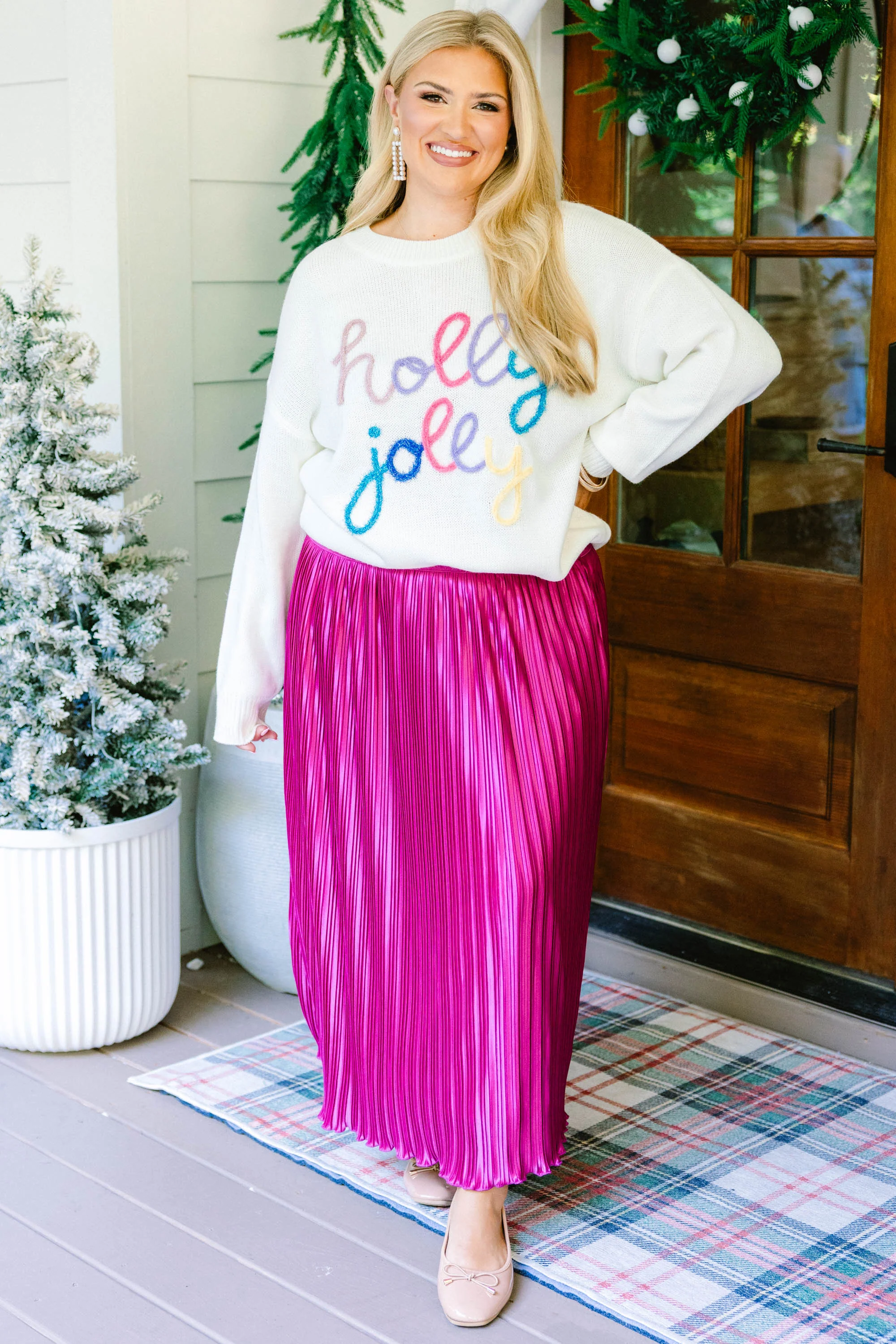 Holly Jolly All The Way Sweater, Cream - Giverhouse