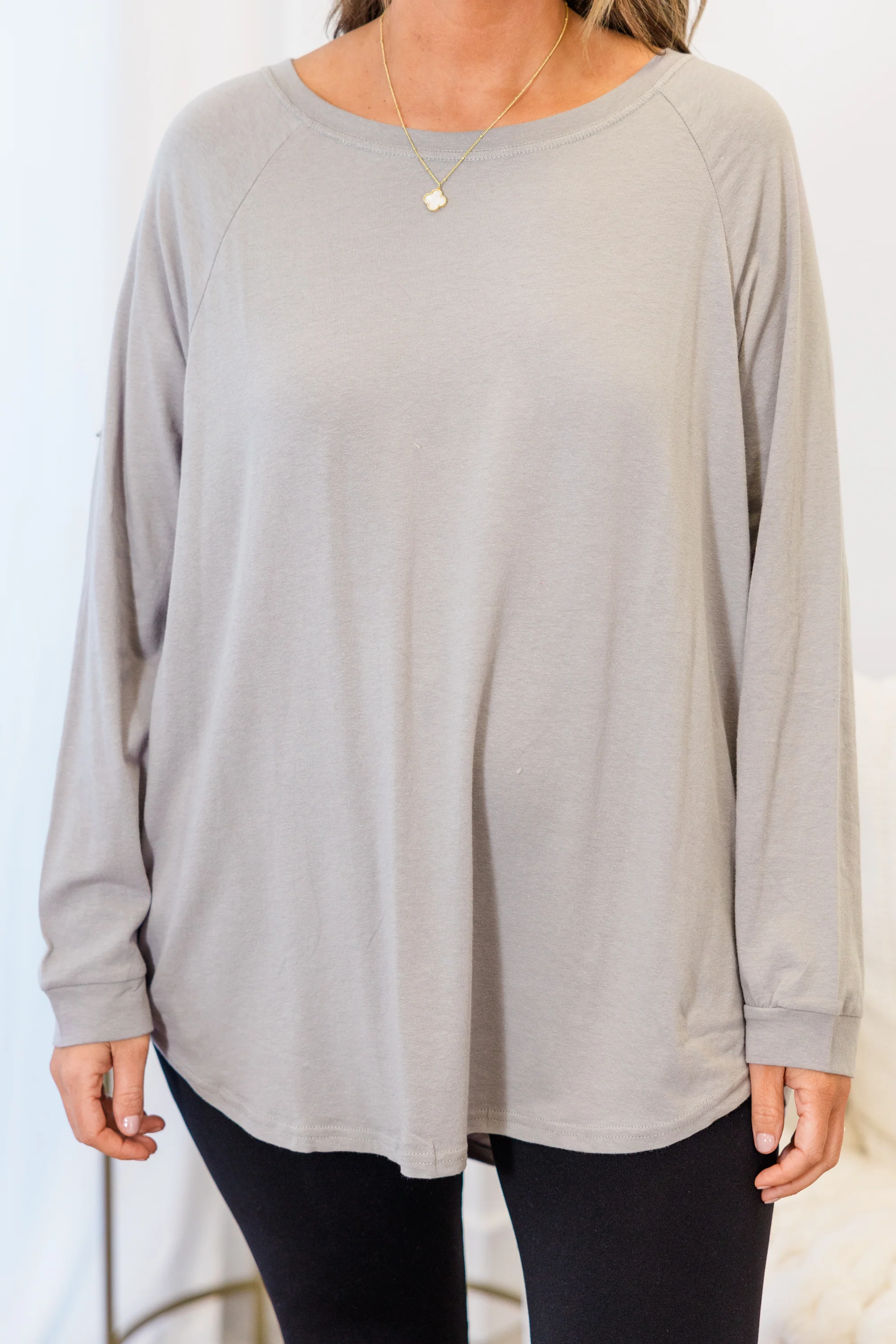 Curved Hem Slouchy Dolman Tunic, Smokey Gray - Giverhouse