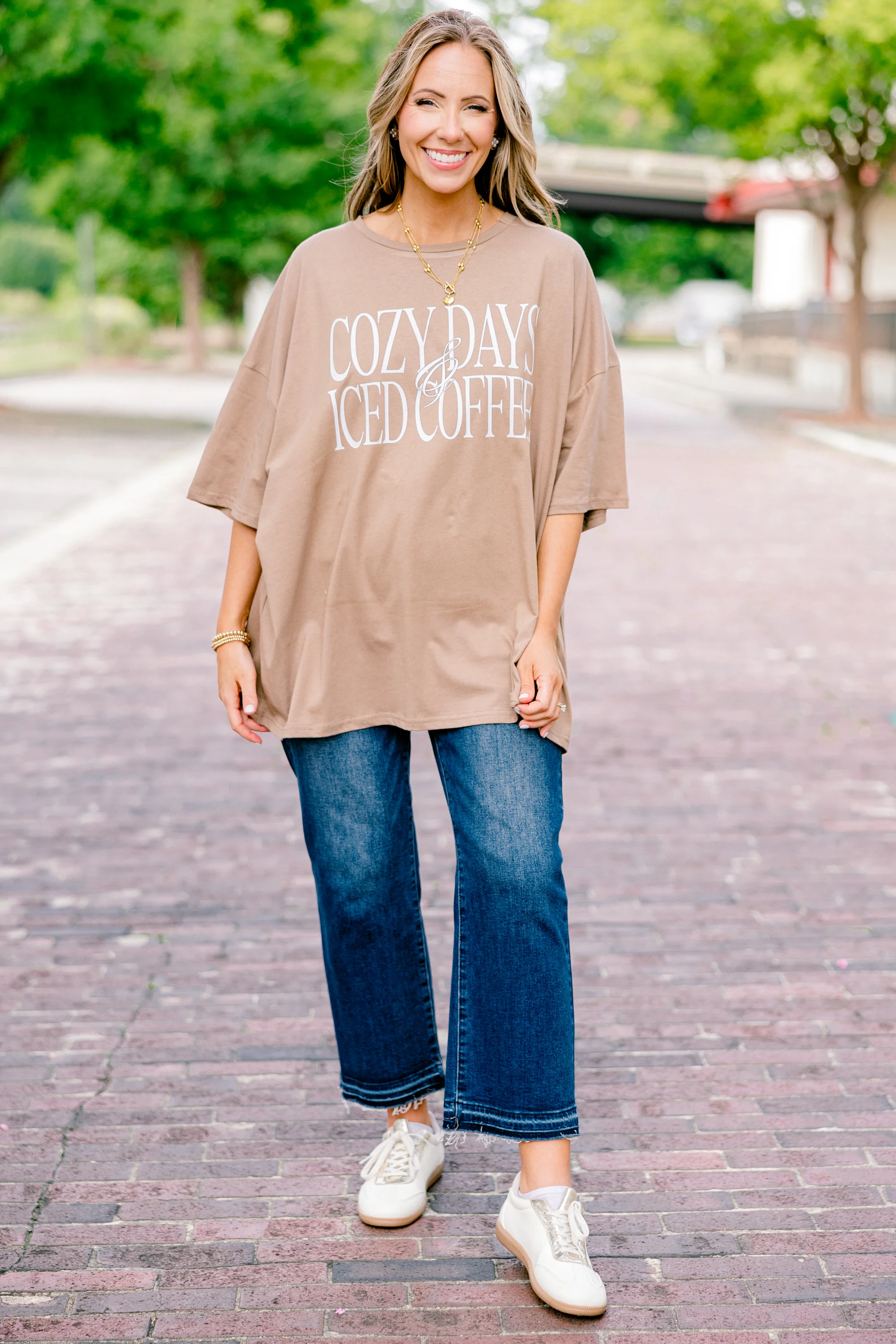 Cozy Days and Iced Coffee Boyfriend Tee, Espresso - Giverhouse