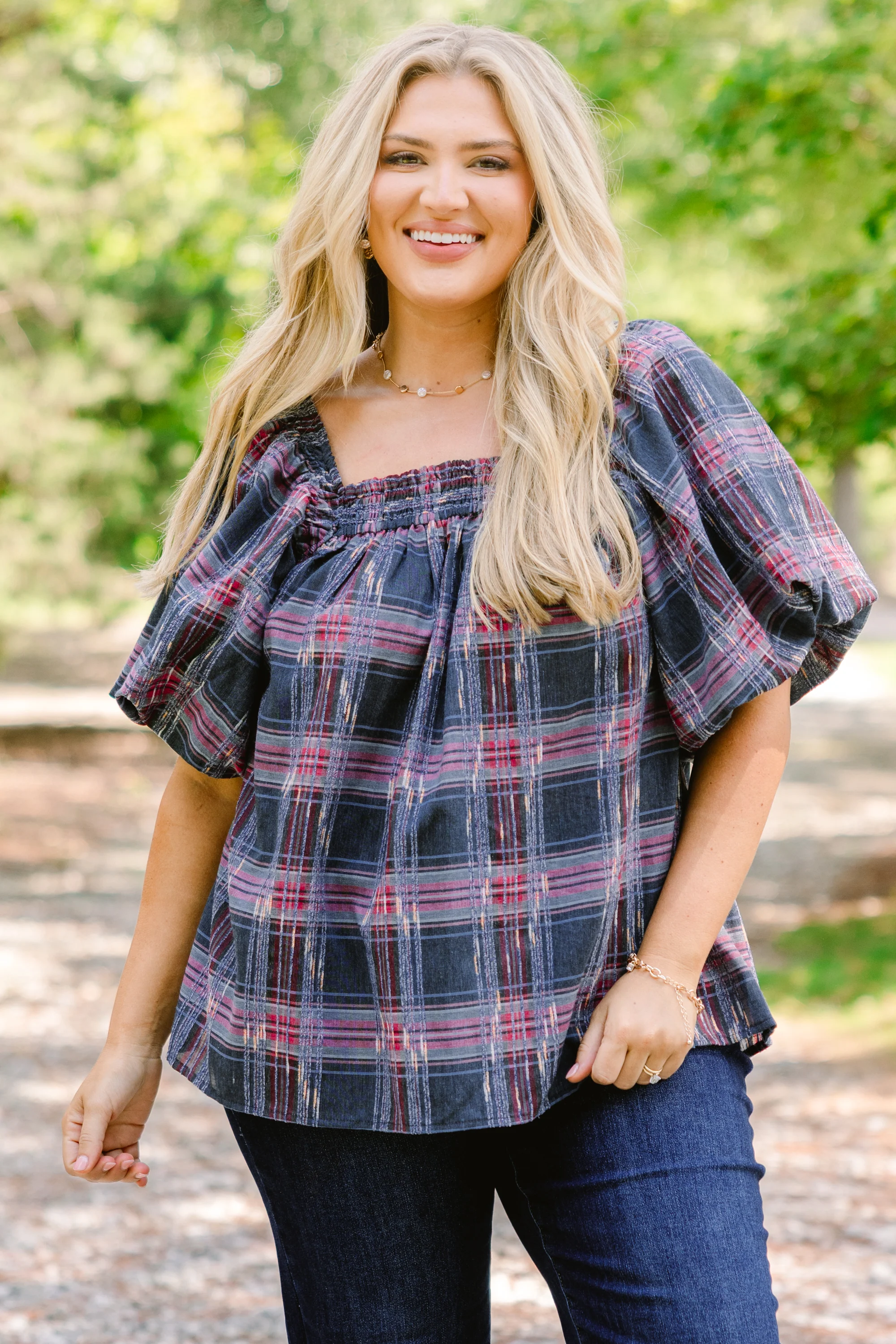 Cozy Love Top, Gray-Pink Plaid - Giverhouse